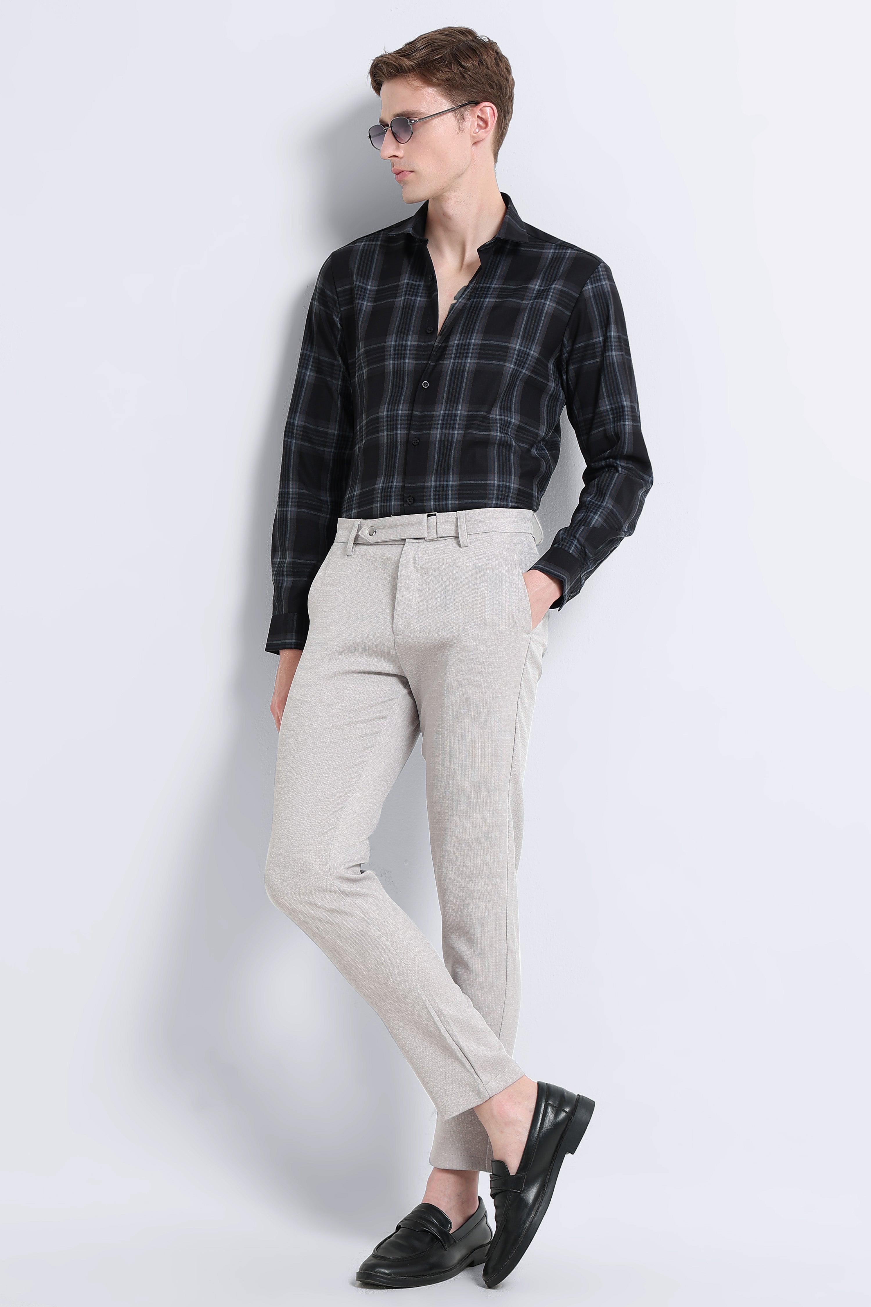 Men Navy Checked Slim Fit Shirt