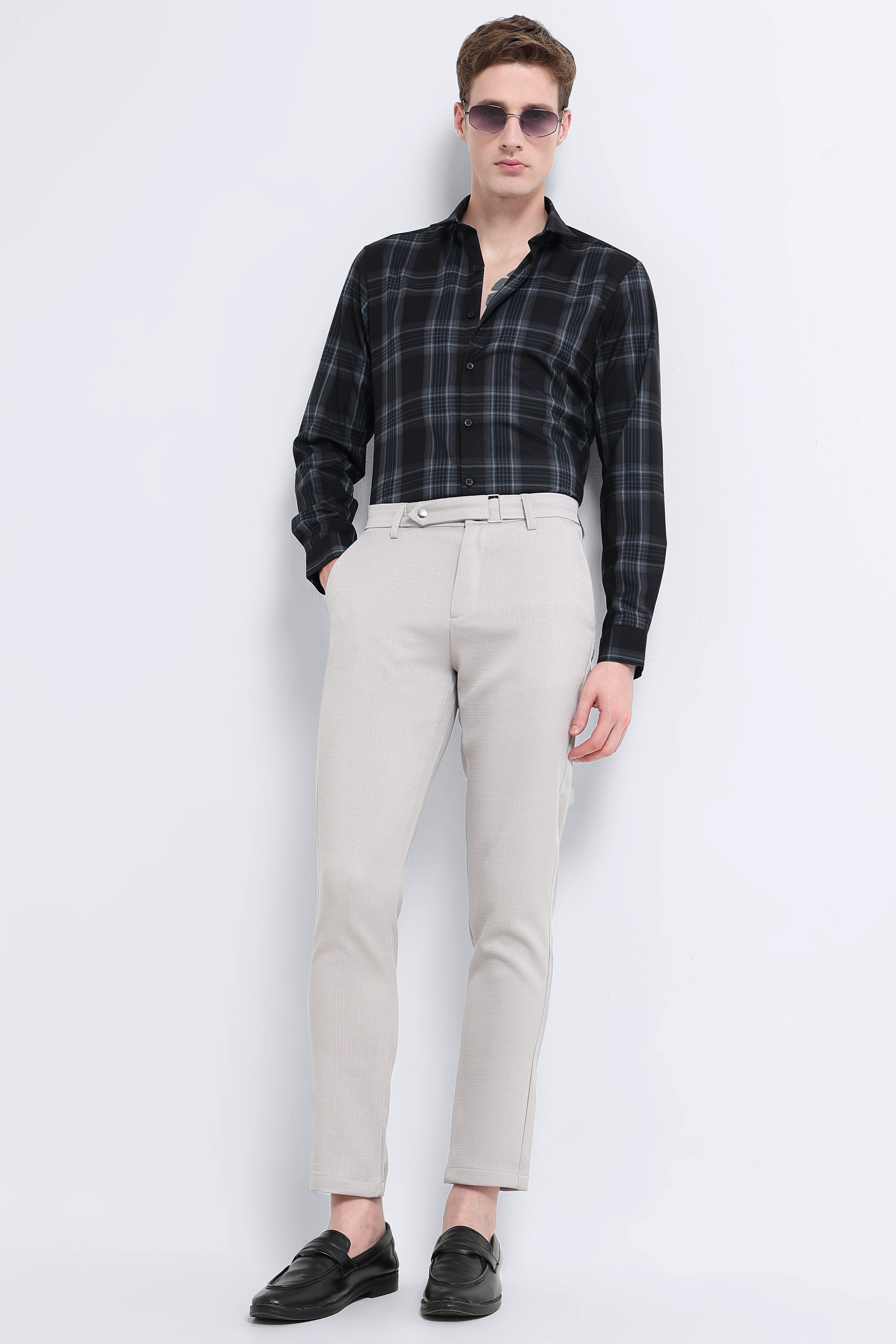 Men Navy Checked Slim Fit Shirt