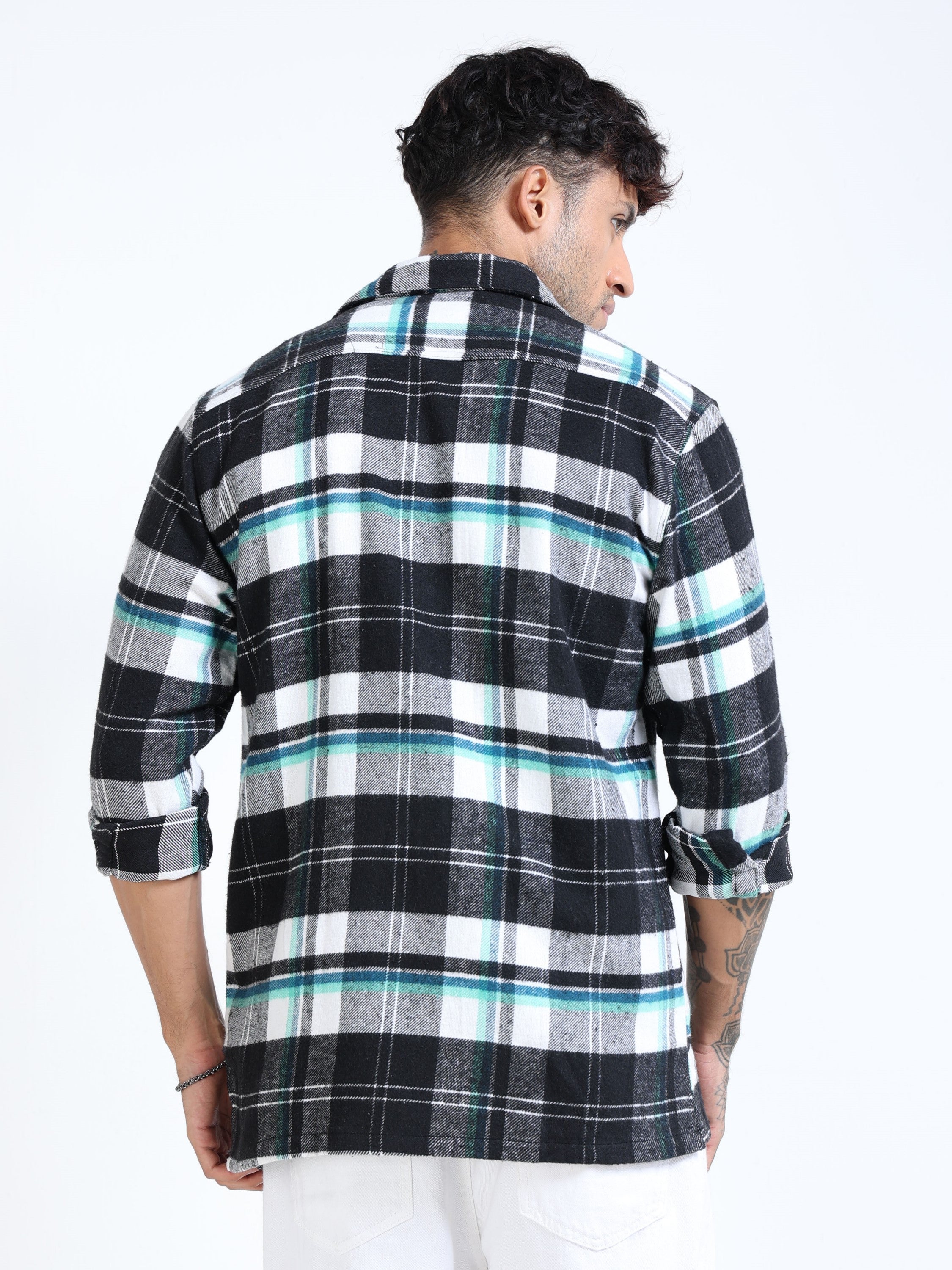 Men Twill Checked Black Casual Overshirt
