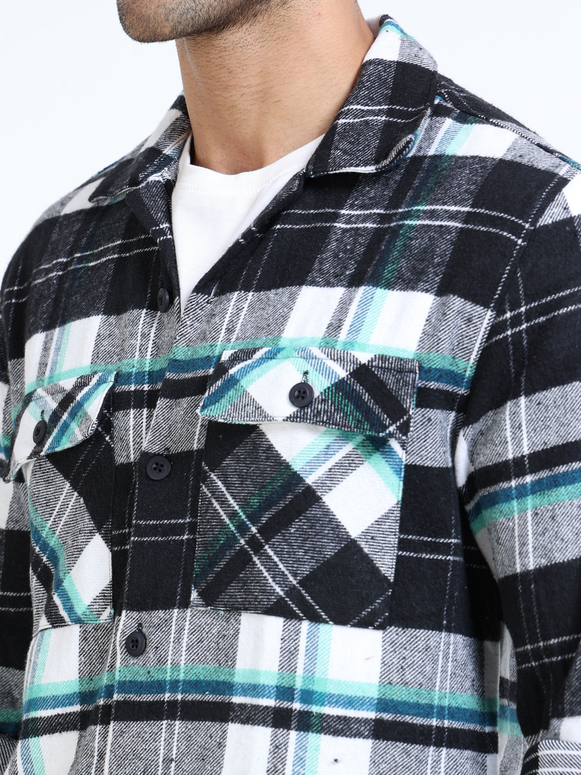 Men Twill Checked Black Casual Overshirt
