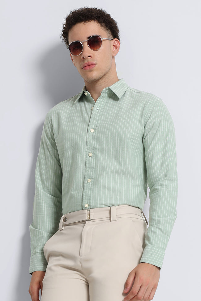 Men Green Striped Cotton Shirt