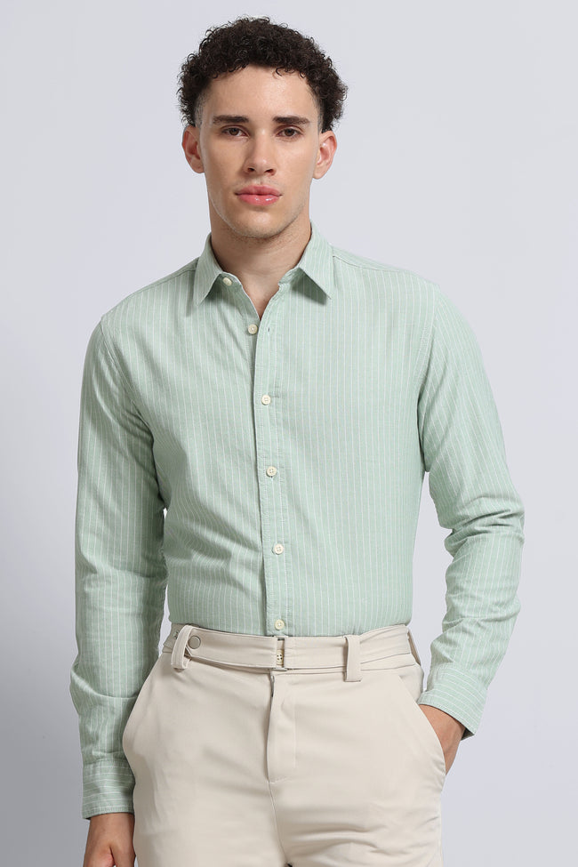 Men Green Striped Cotton Shirt