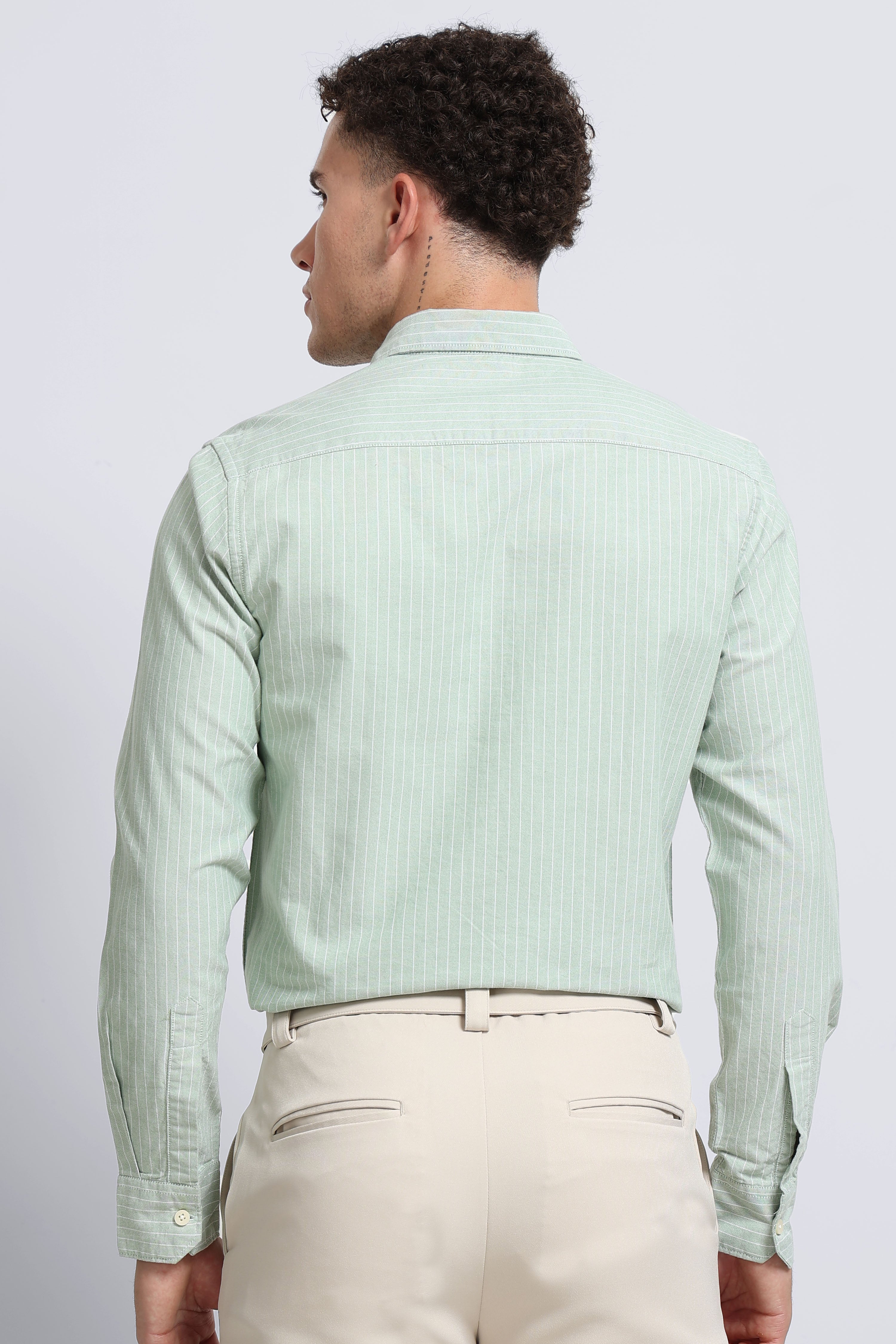 Men Green Striped Cotton Shirt