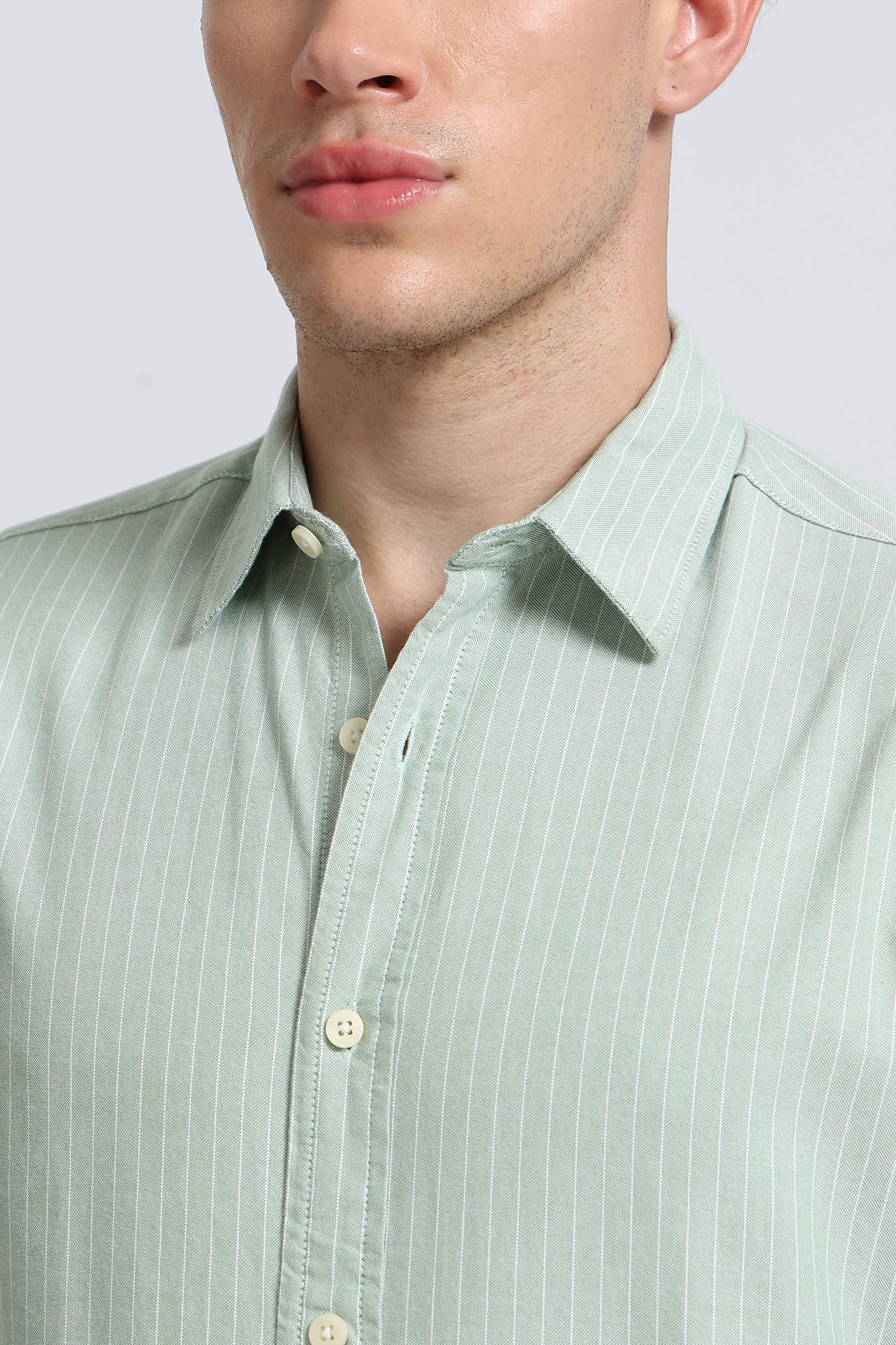 Men Green Striped Cotton Shirt