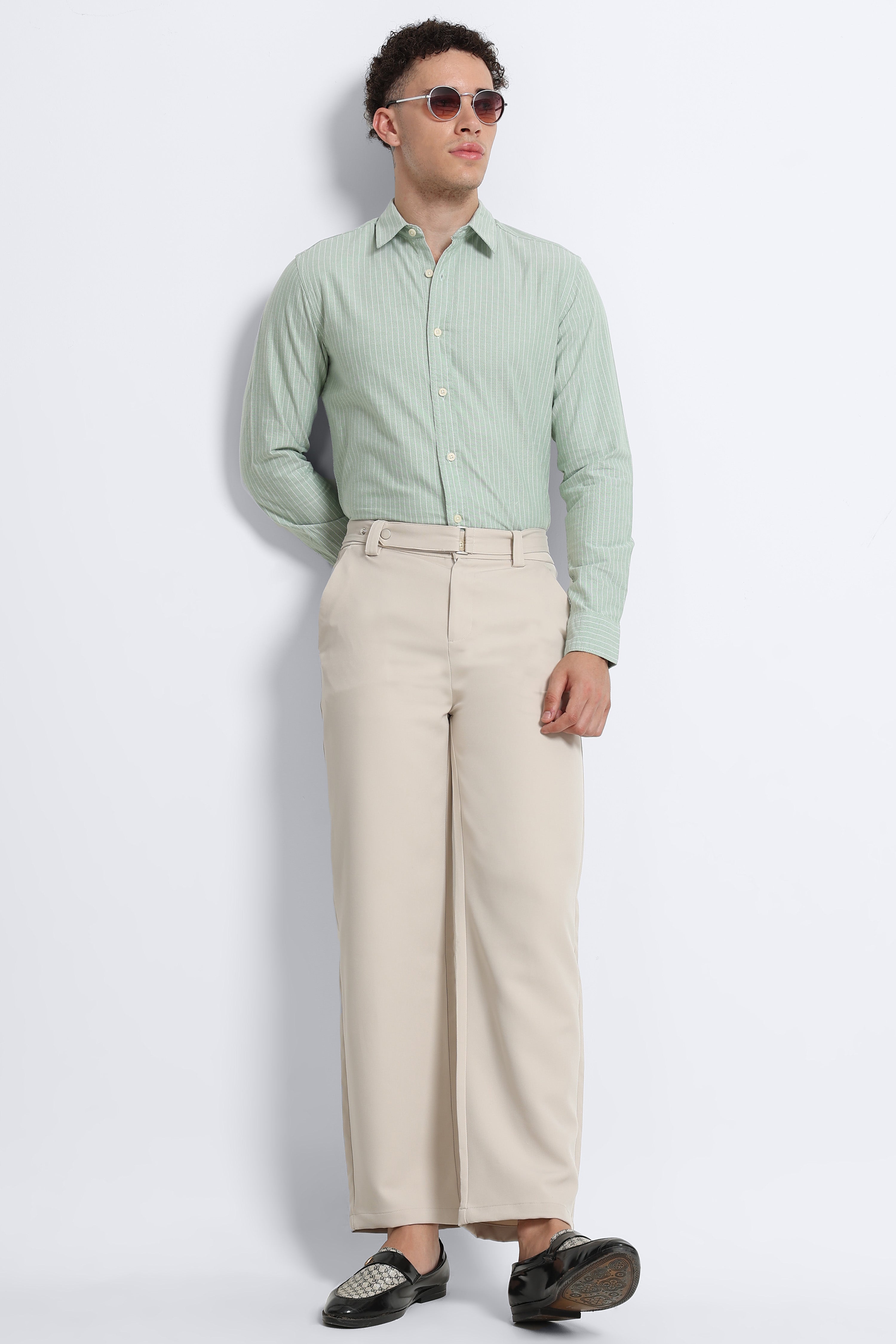 Men Green Striped Cotton Shirt