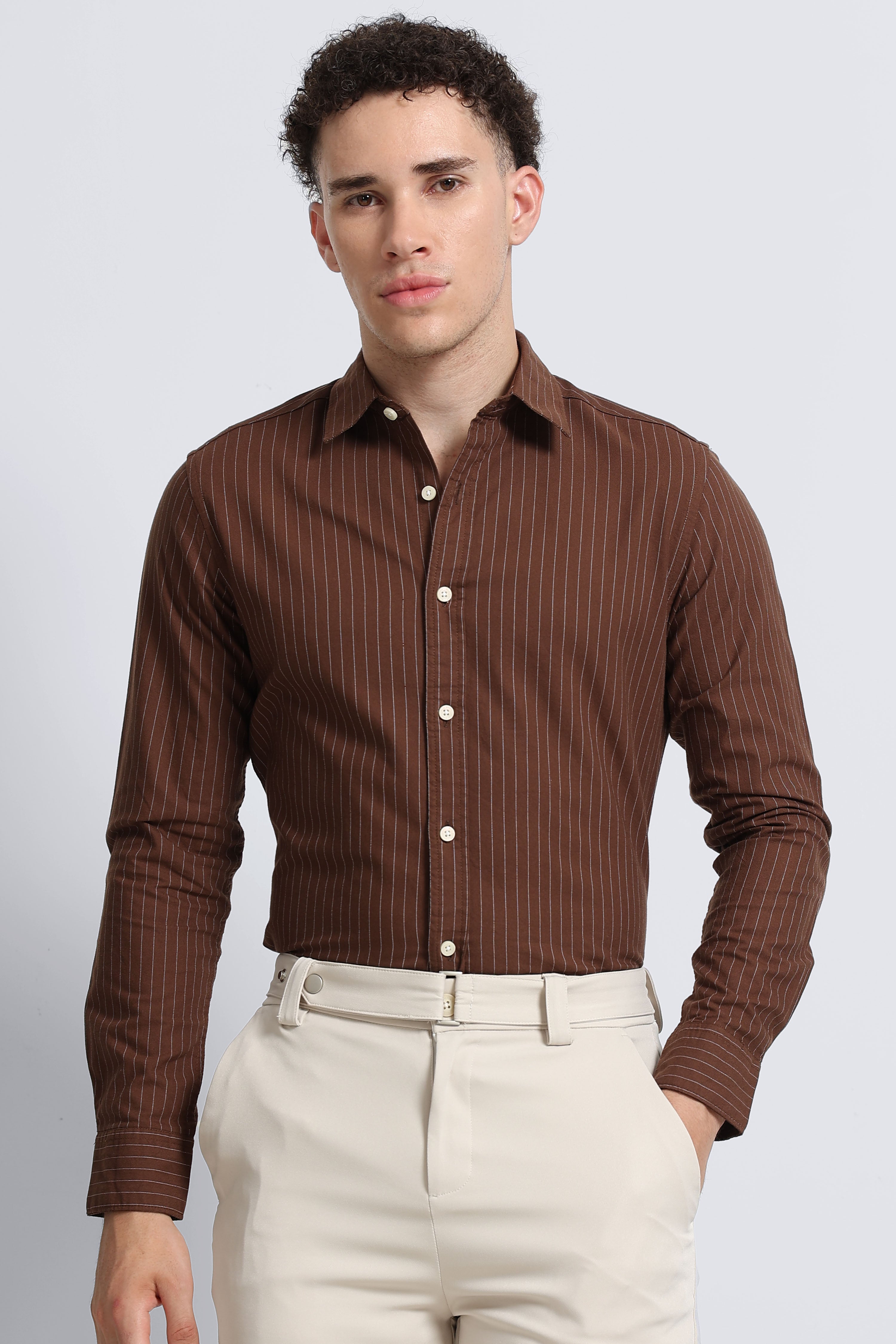 Men Brown Striped Cotton Shirt