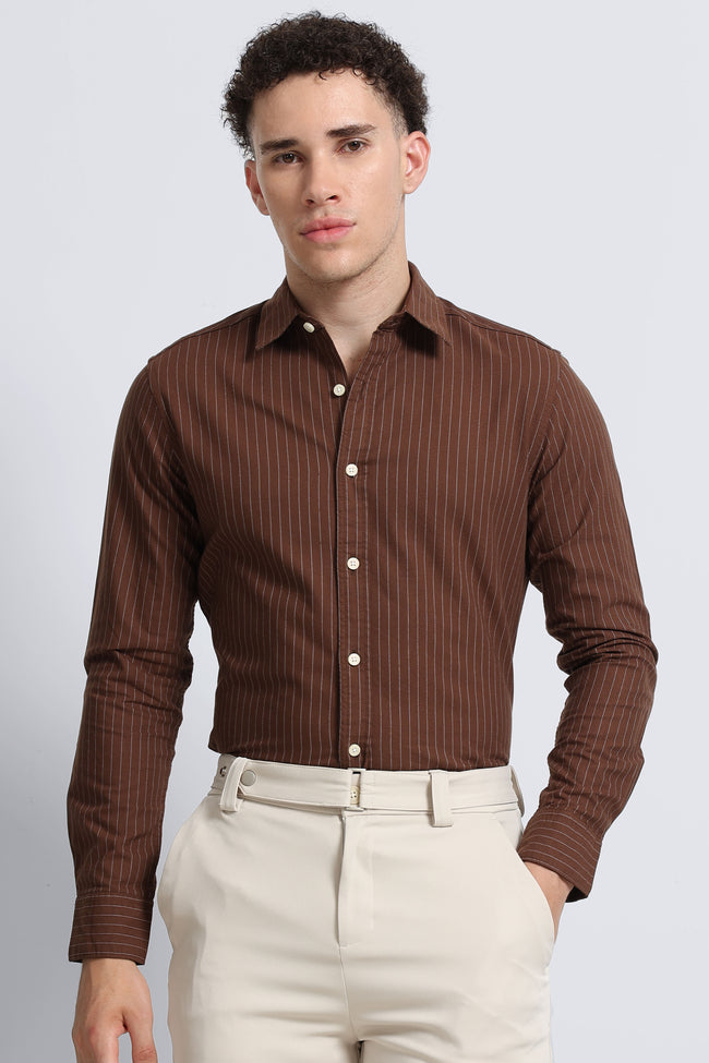 Men Brown Striped Cotton Shirt