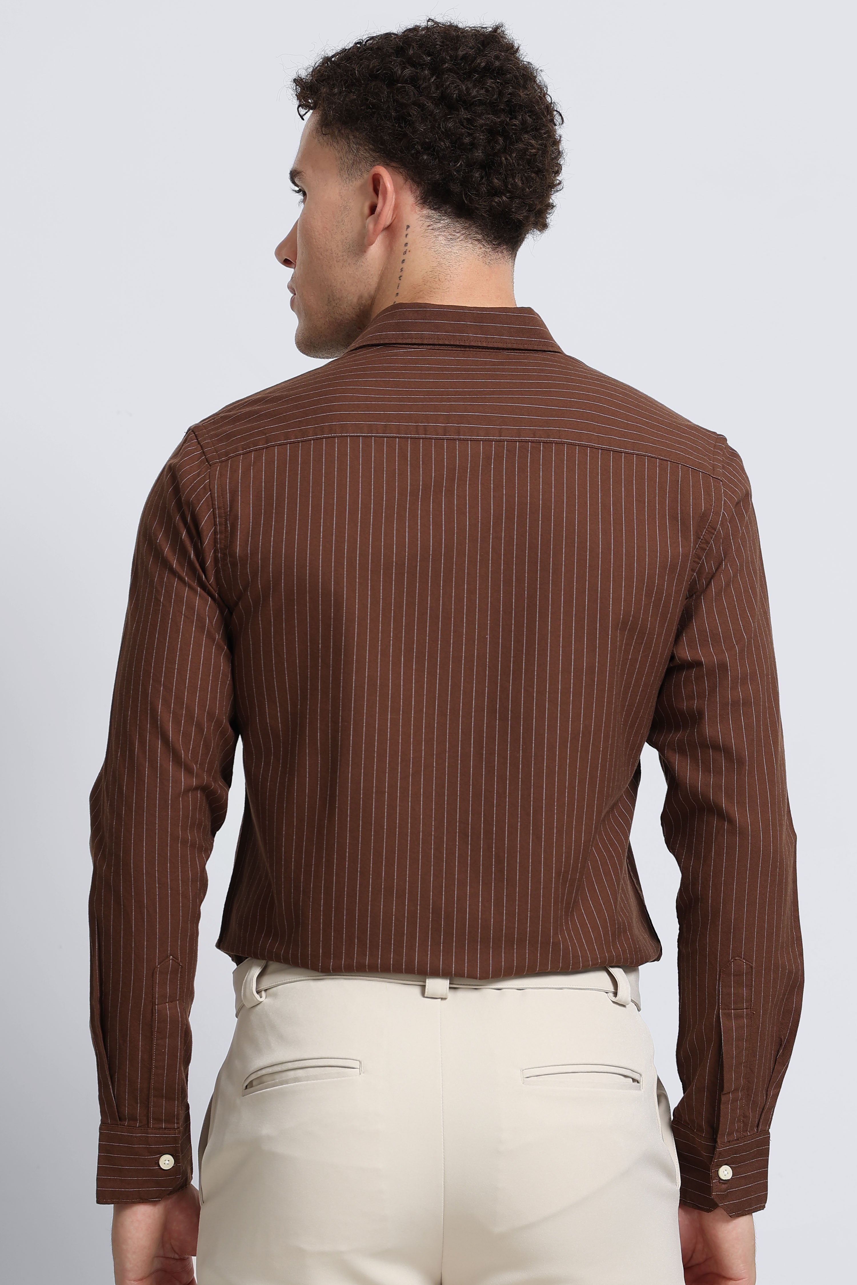 Men Brown Striped Cotton Shirt