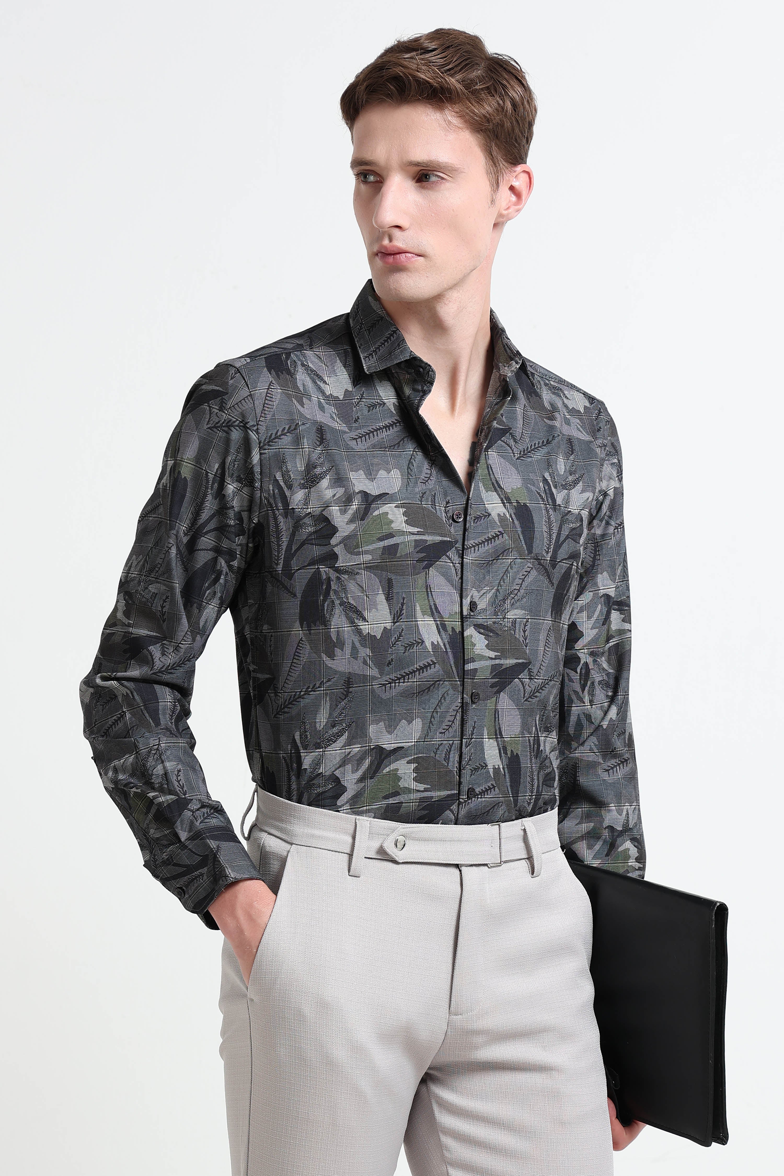 Men Grey Digital Print Shirt