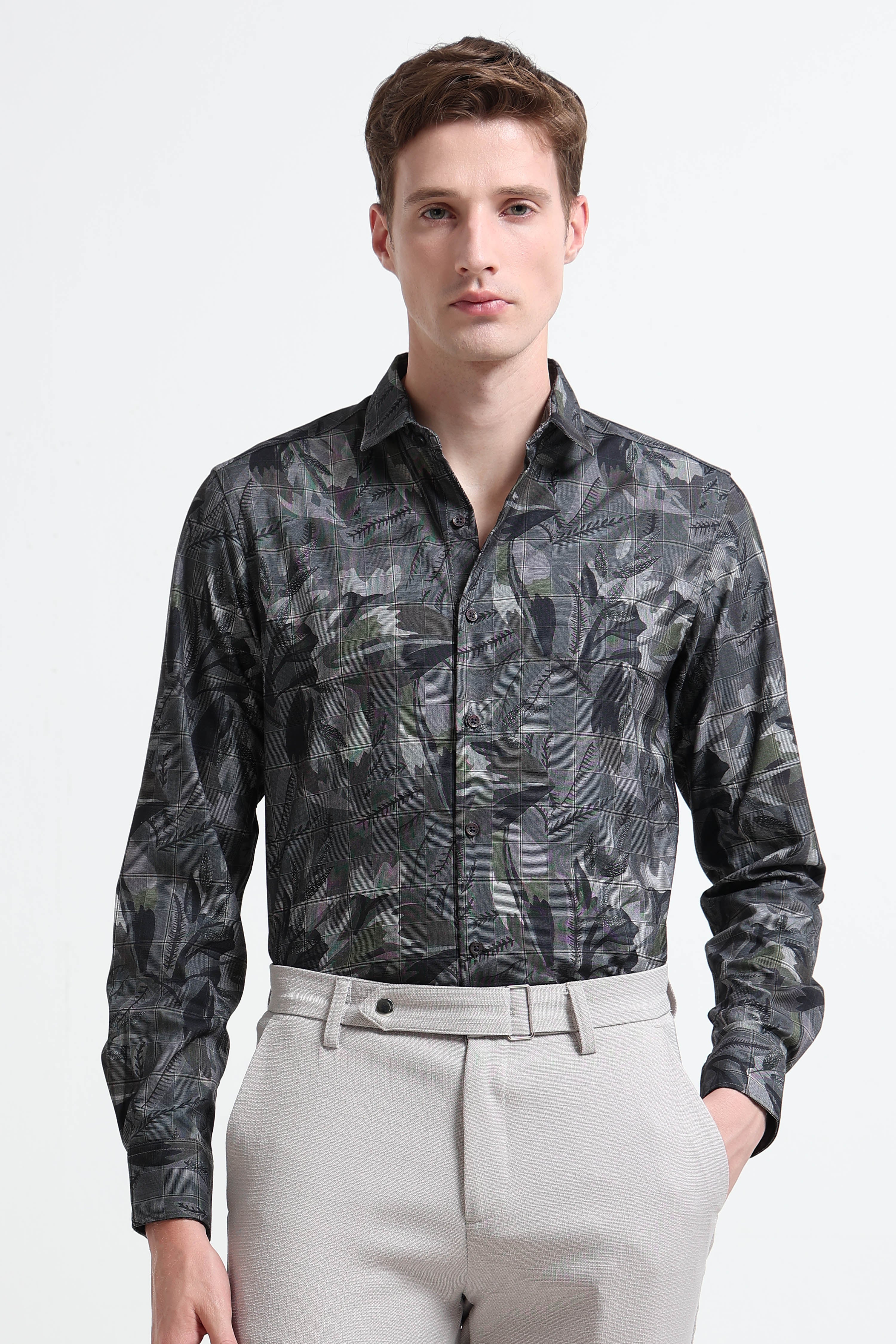 Men Grey Digital Print Shirt