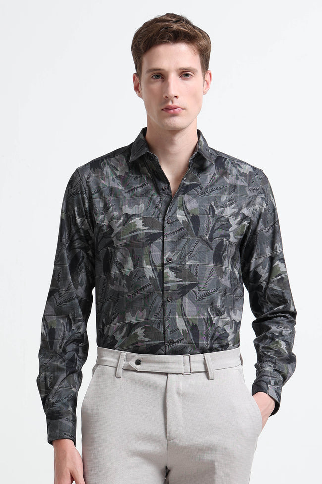 Men Grey Digital Print Shirt