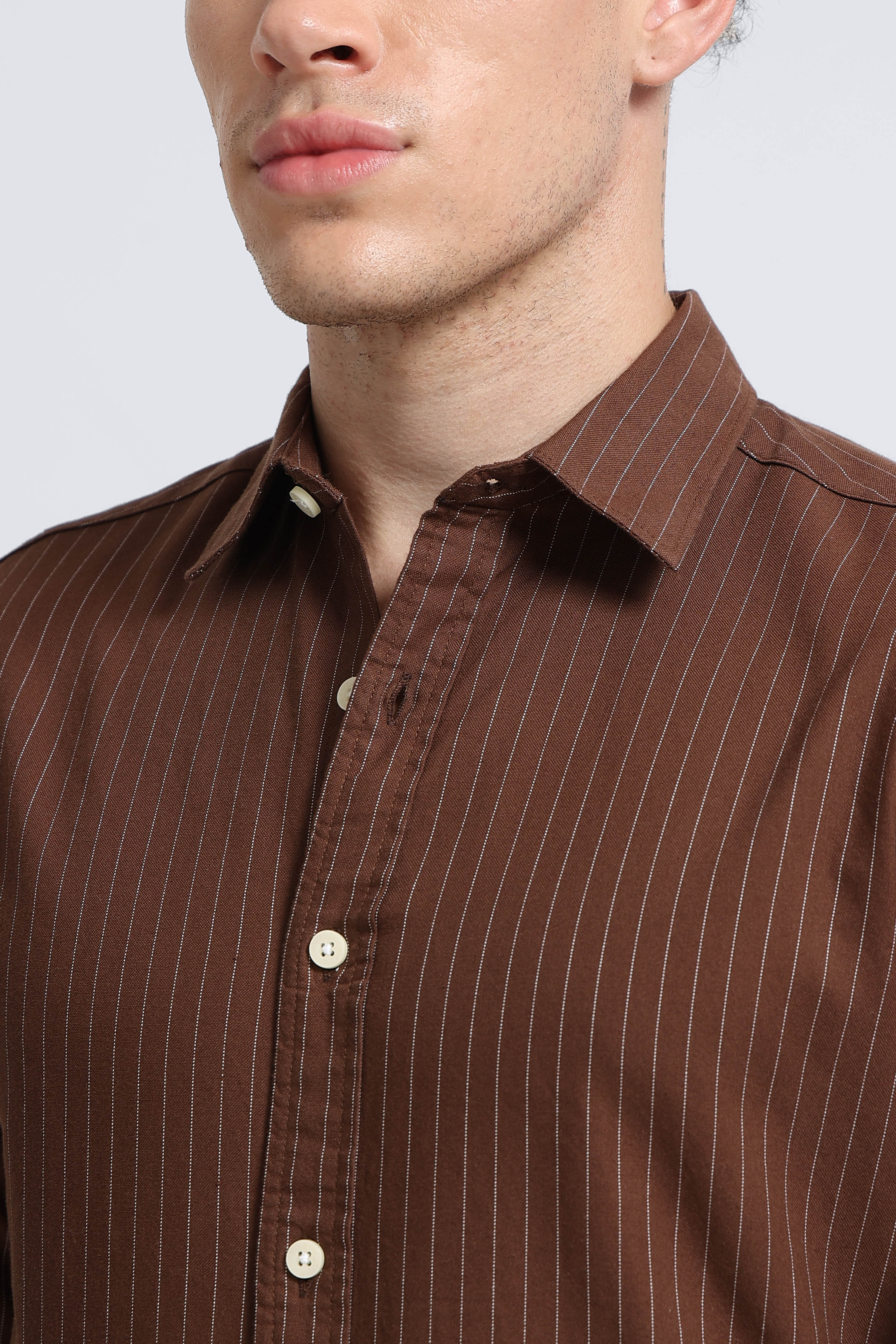 Men Brown Striped Cotton Shirt
