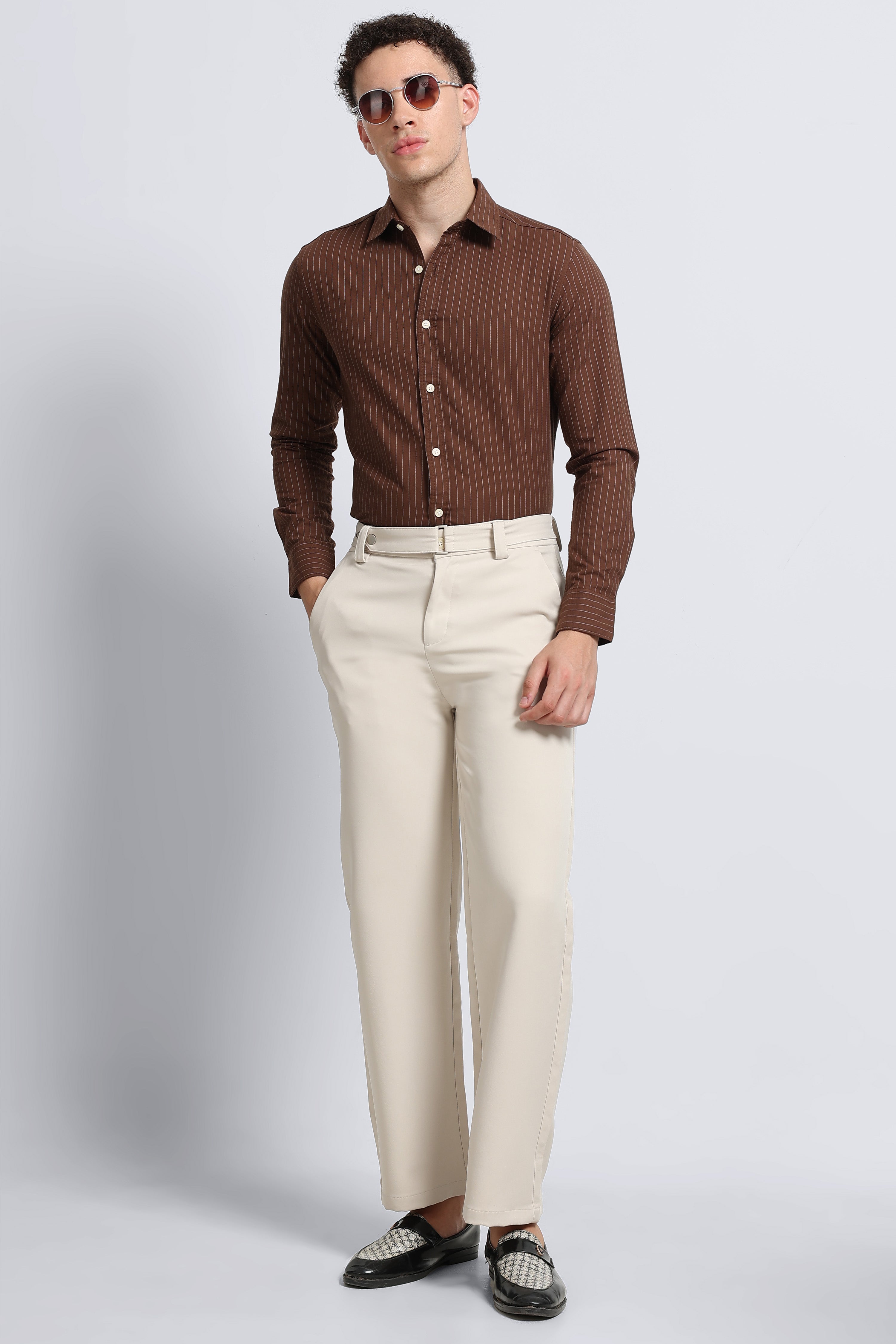 Men Brown Striped Cotton Shirt