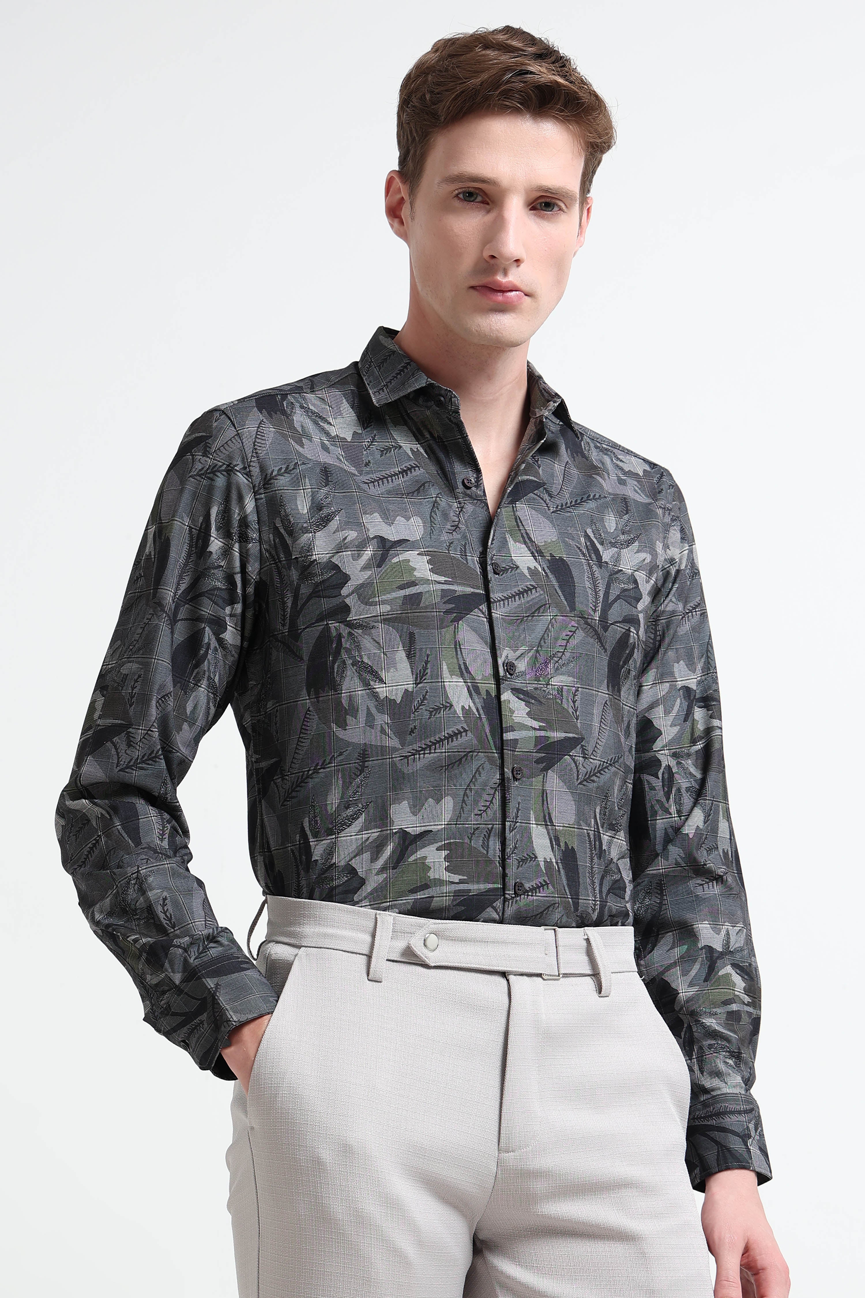 Men Grey Digital Print Shirt