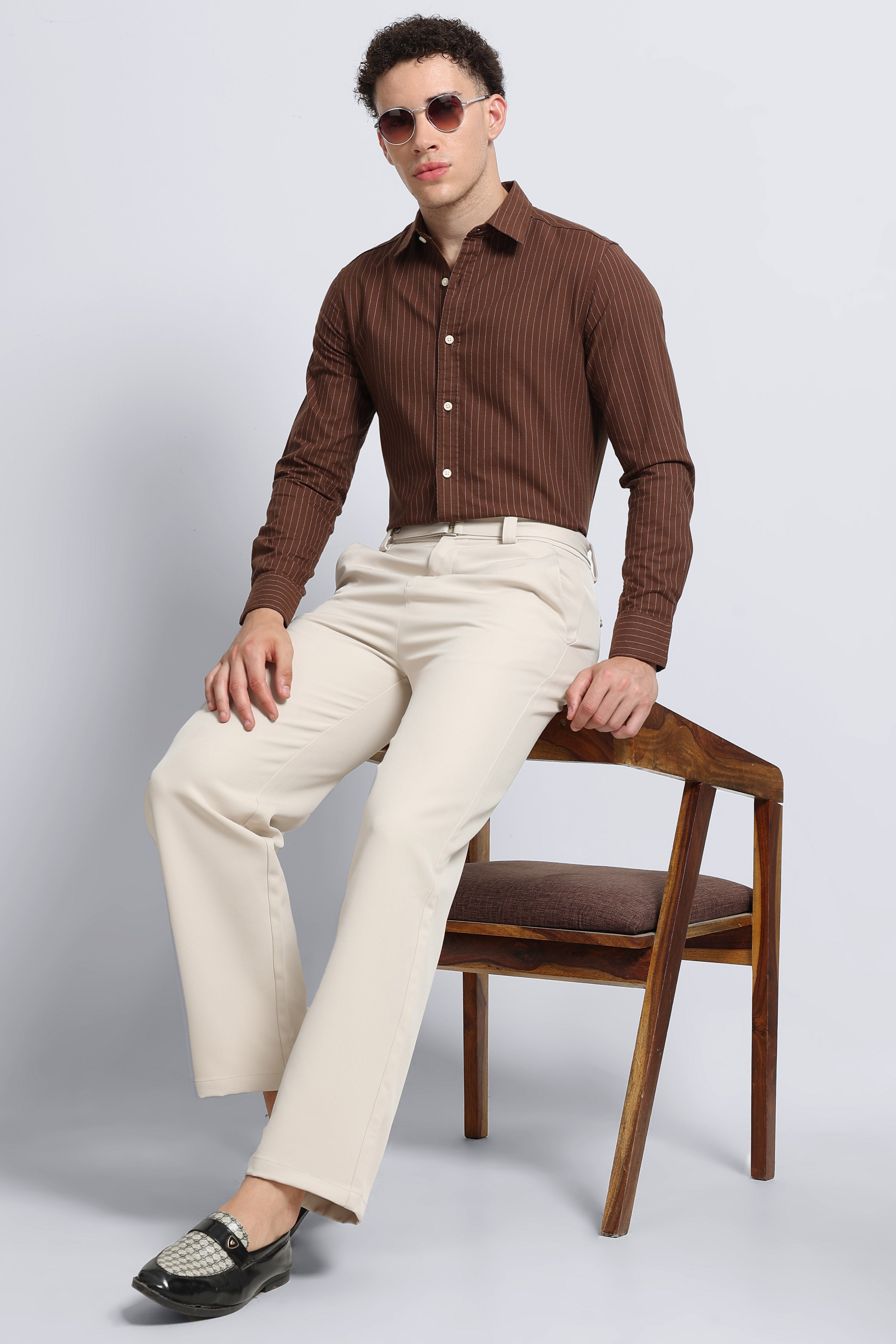 Men Brown Striped Cotton Shirt