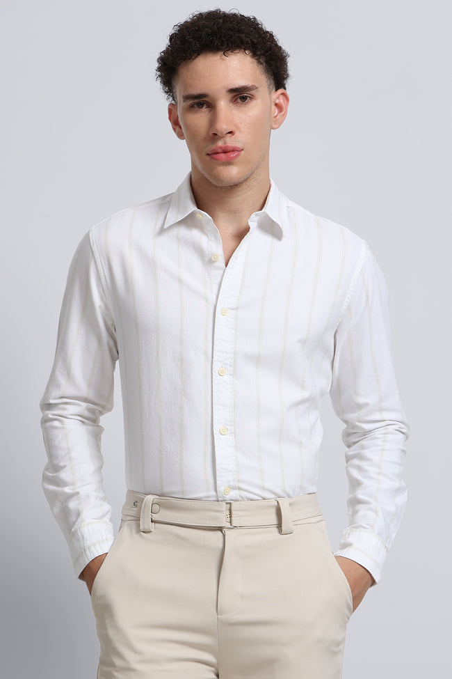 Men White Classic Striped Cotton Shirt