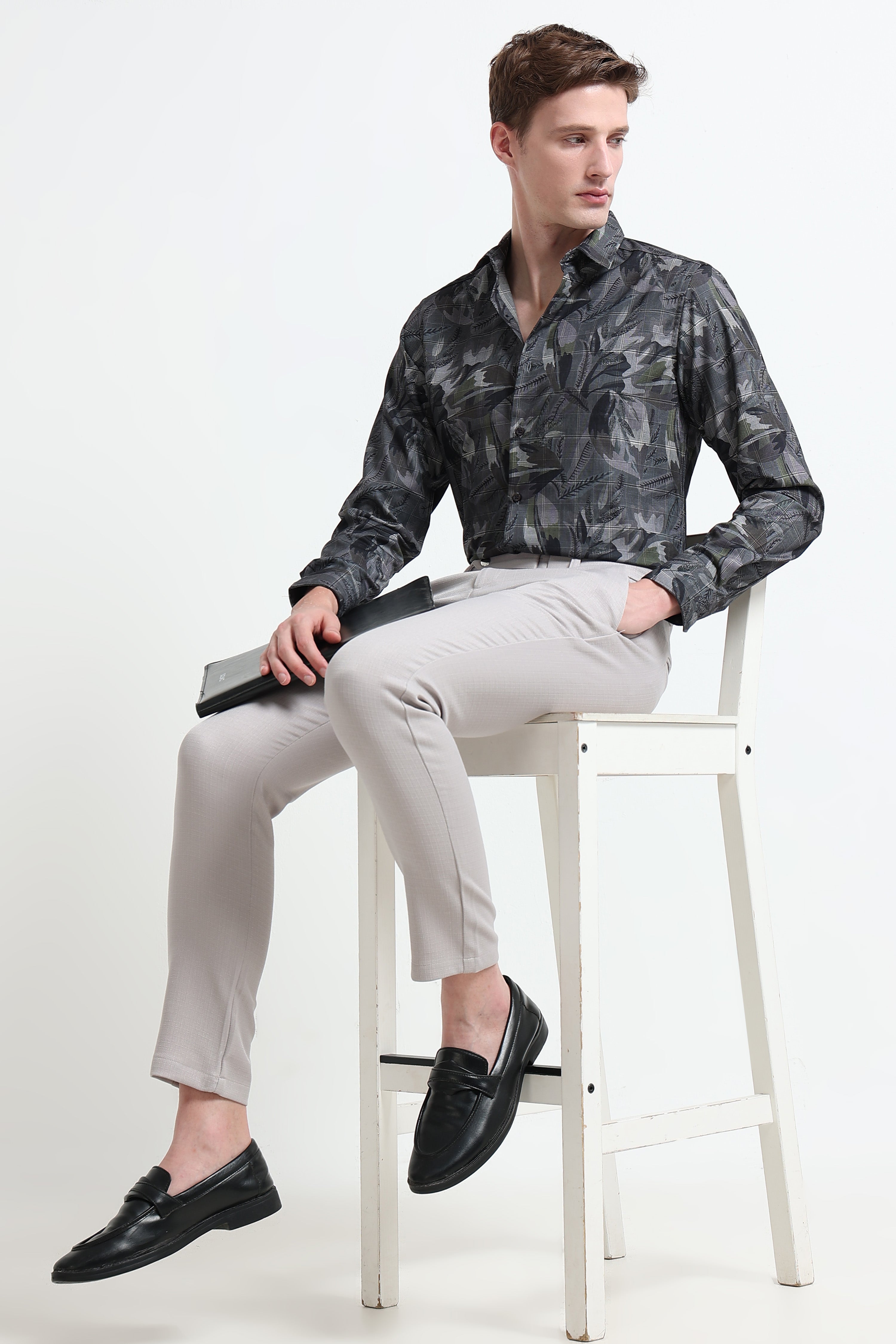 Men Grey Digital Print Shirt