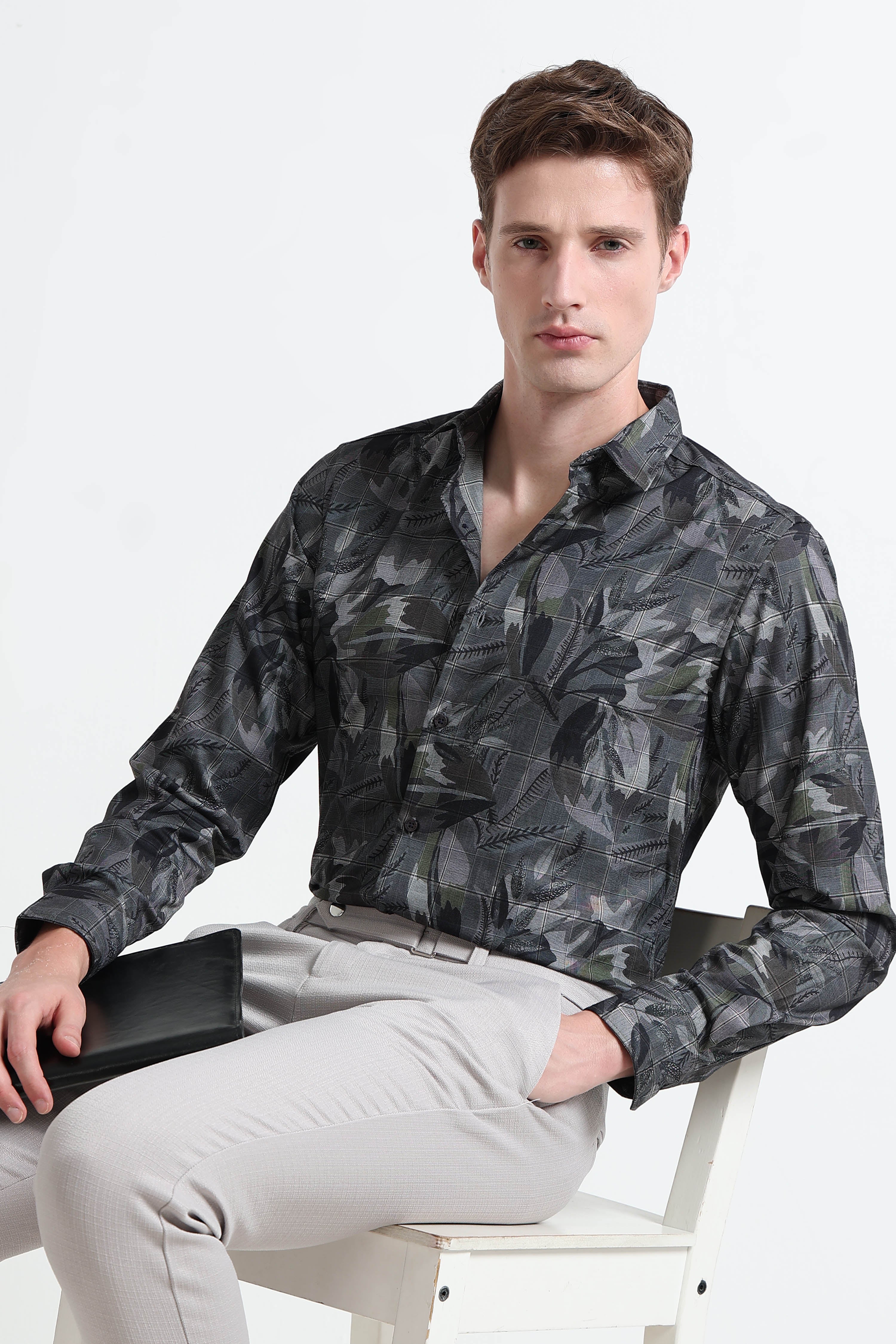 Men Grey Digital Print Shirt