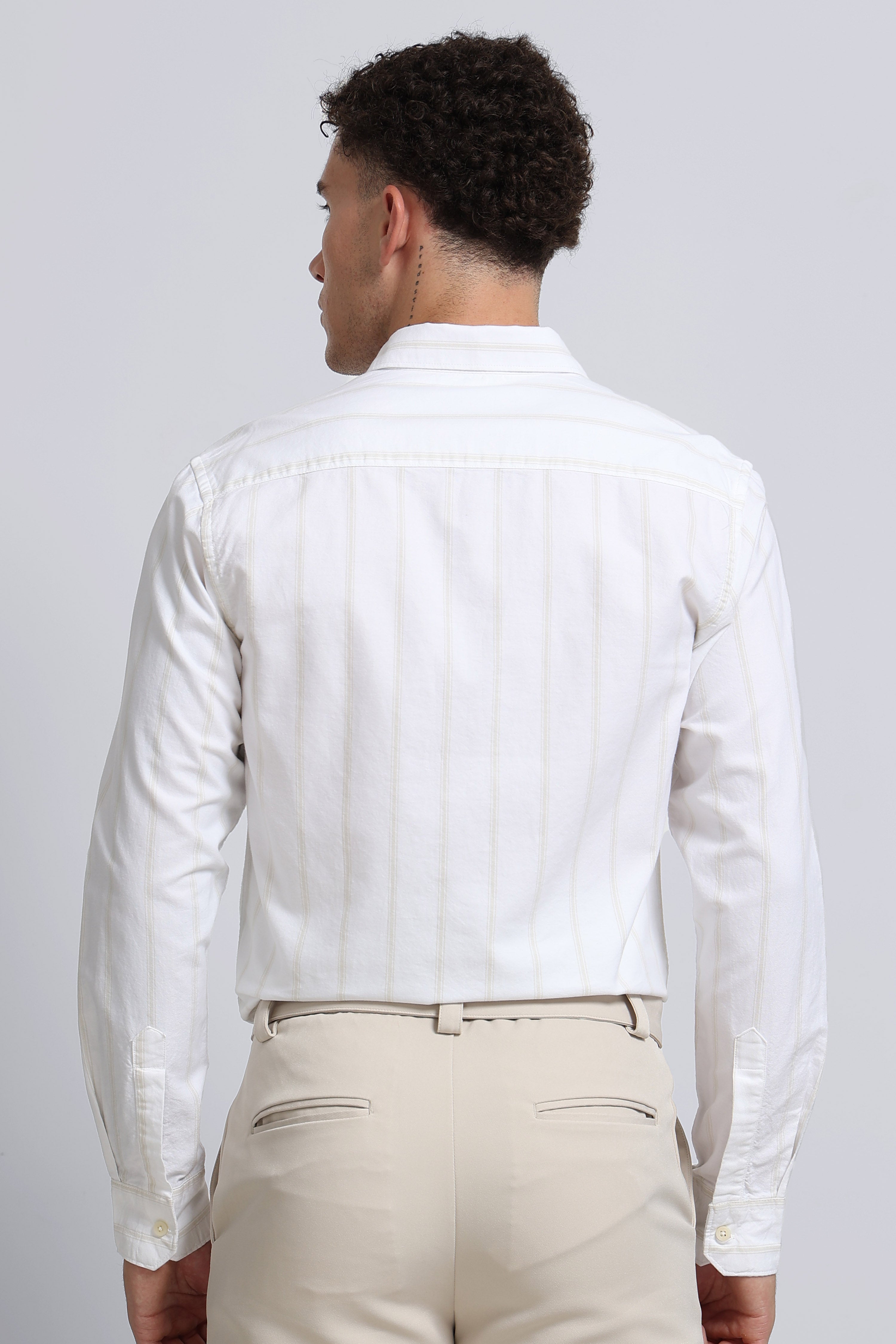 Men White Classic Striped Cotton Shirt