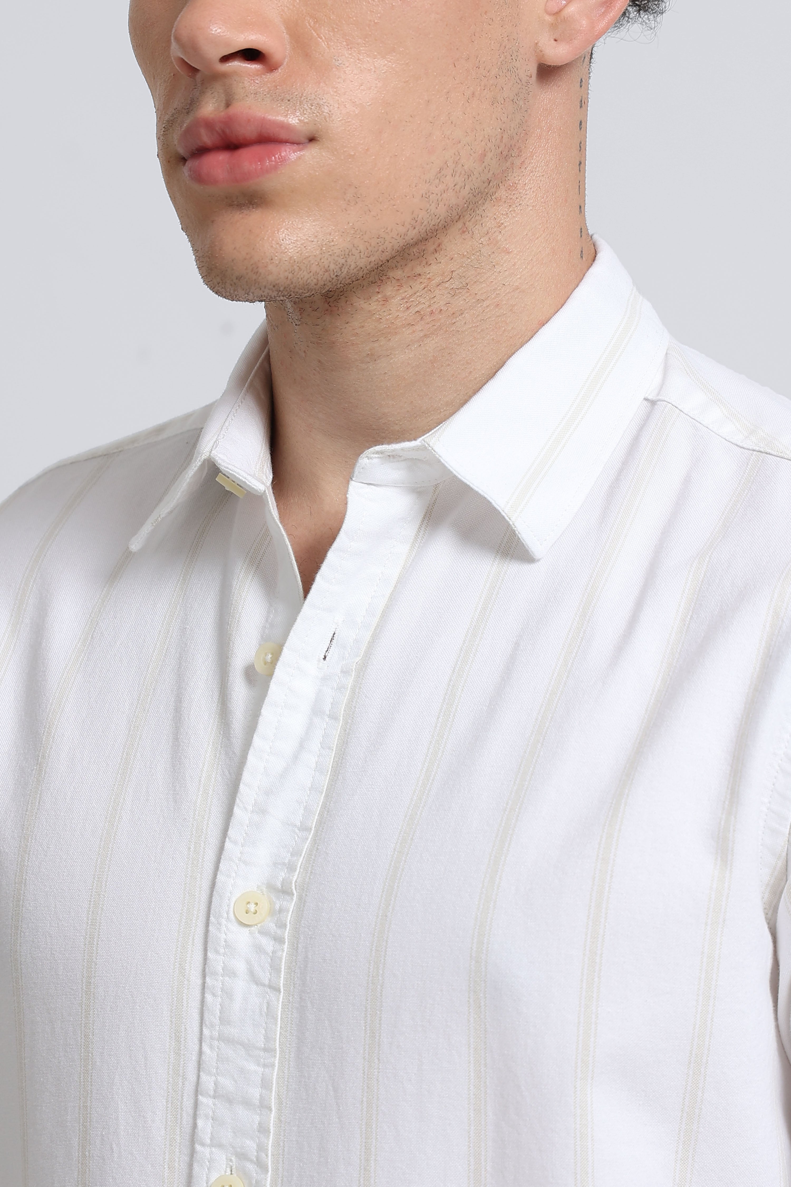 Men White Classic Striped Cotton Shirt