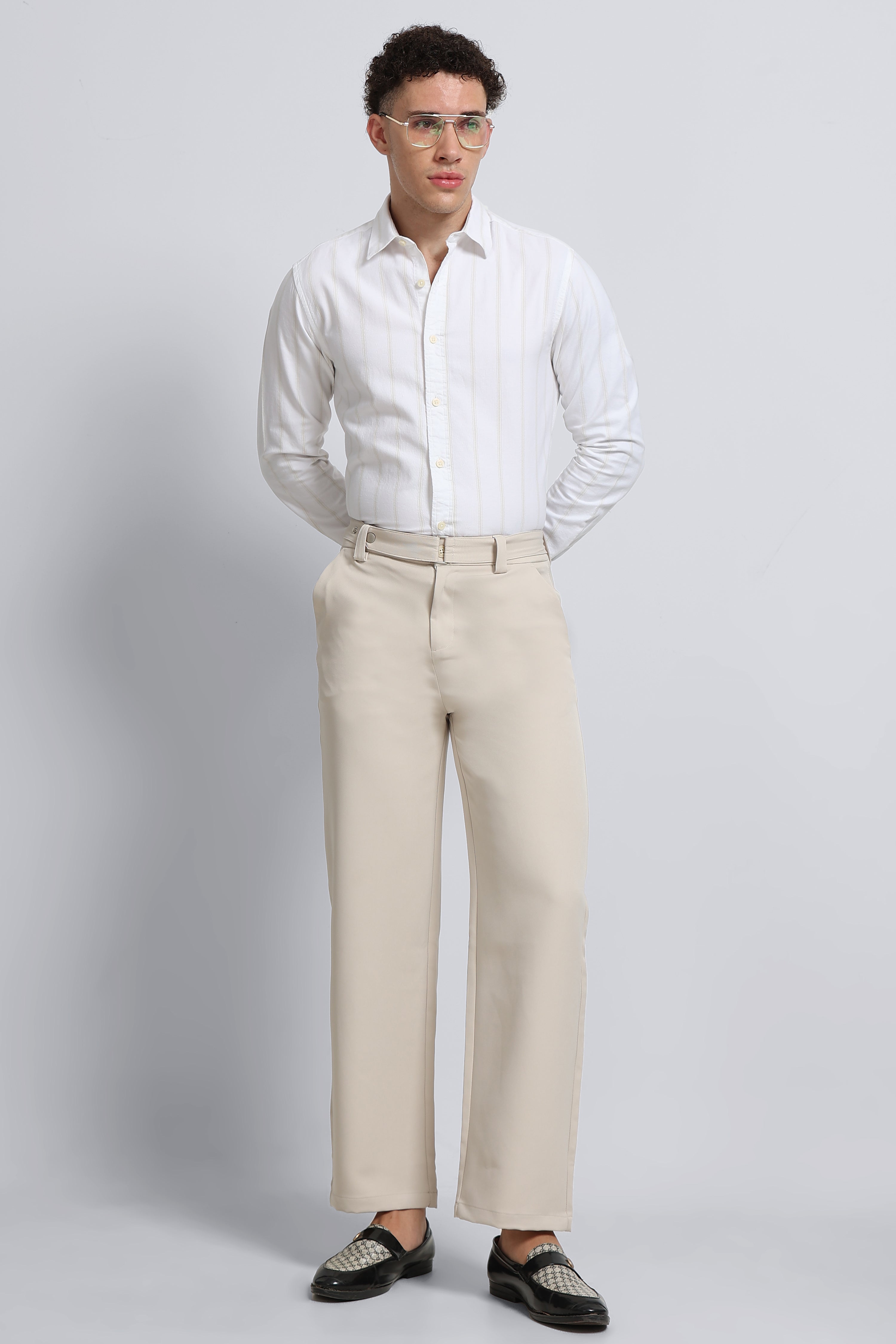 Men White Classic Striped Cotton Shirt