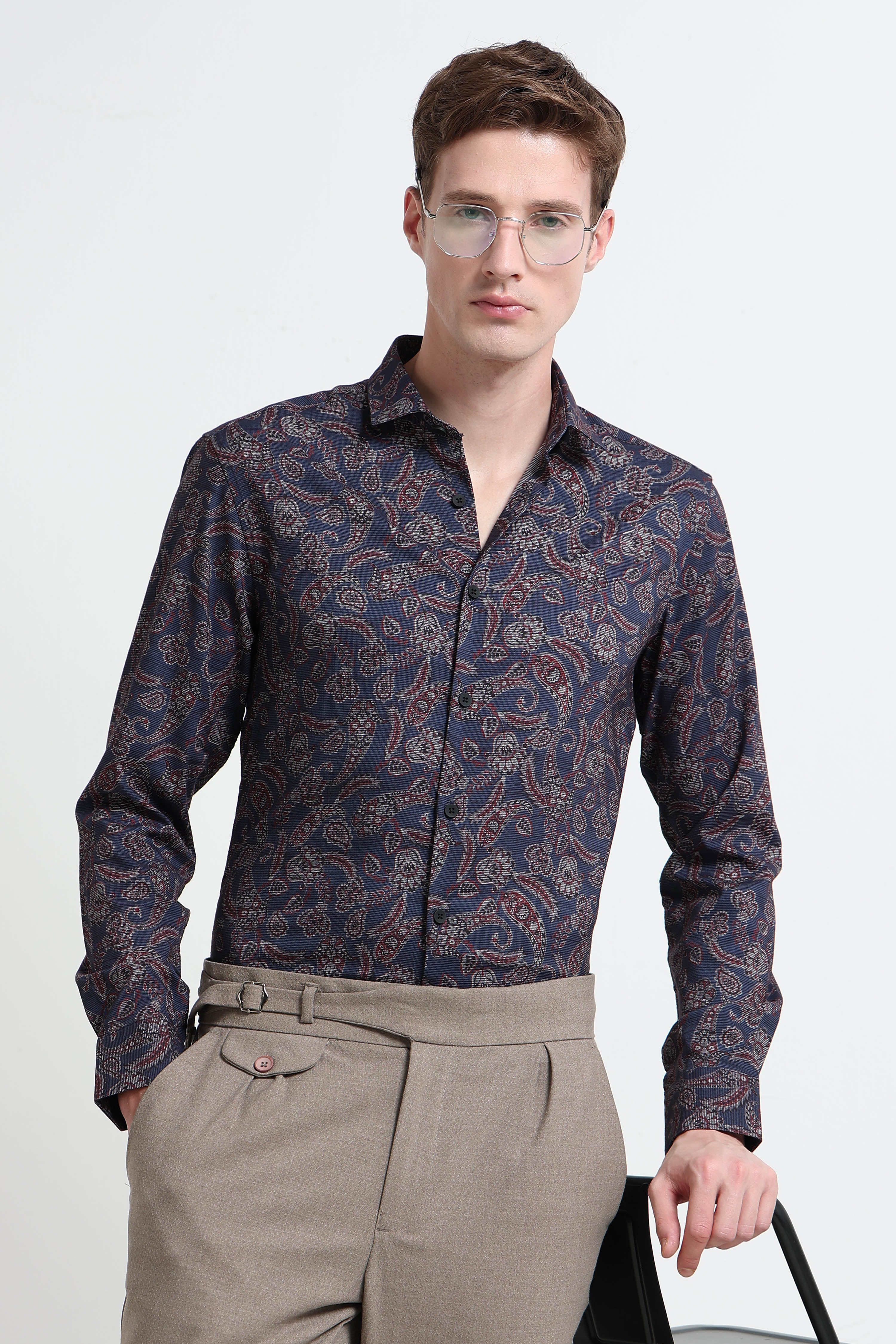 Men Blue Printed Cotton Blend Shirt