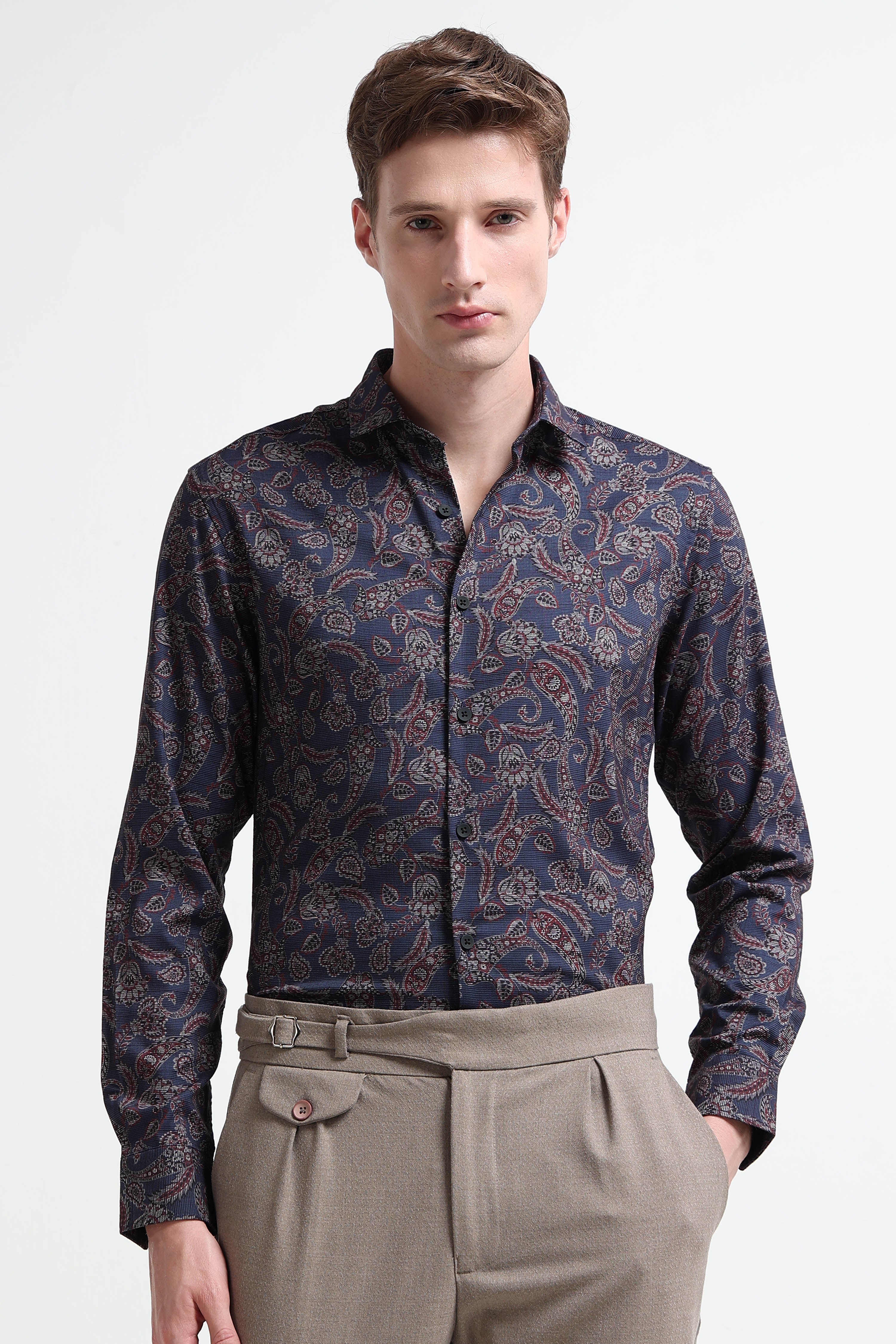 Men Blue Printed Cotton Blend Shirt
