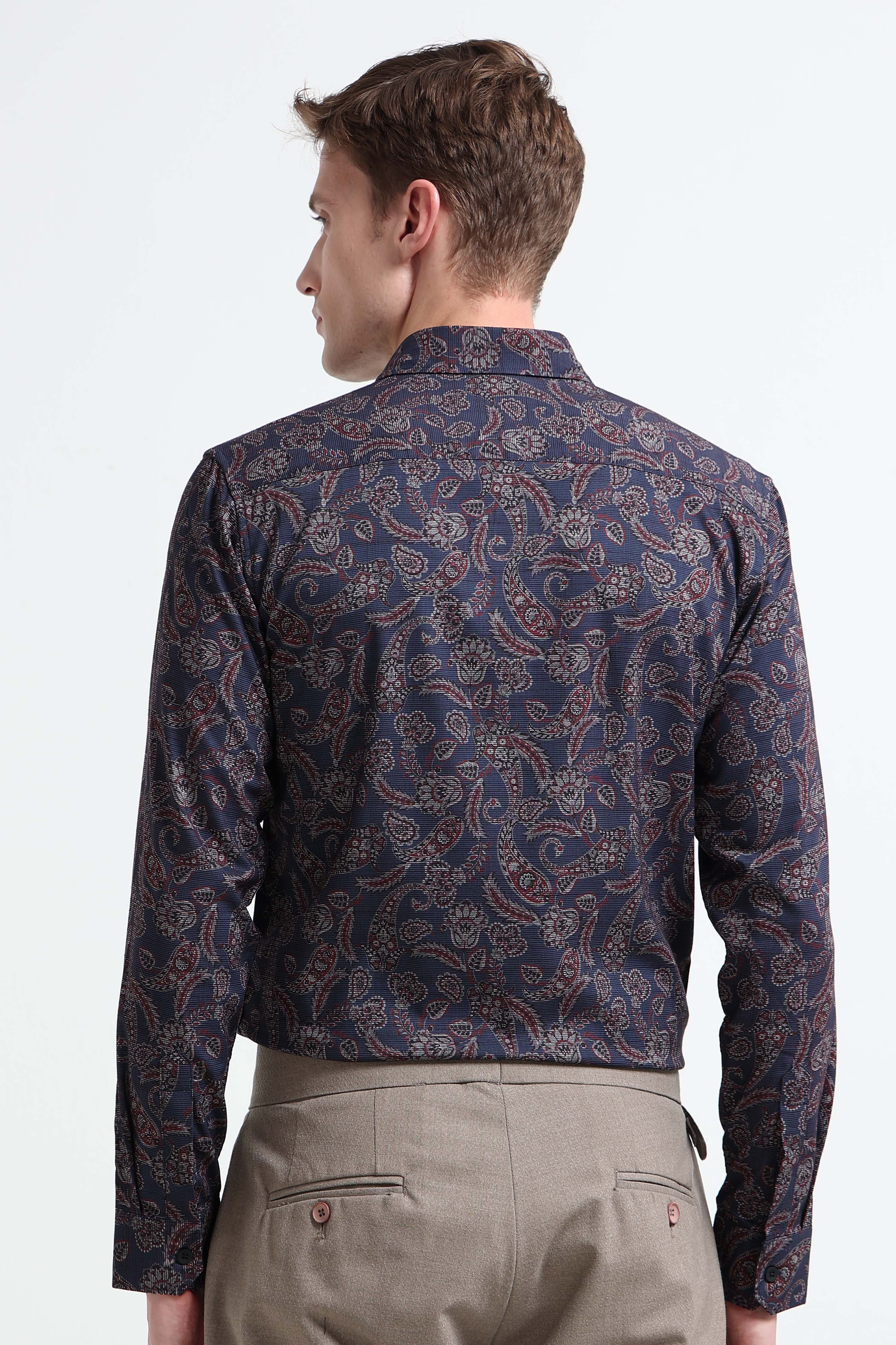 Men Blue Printed Cotton Blend Shirt