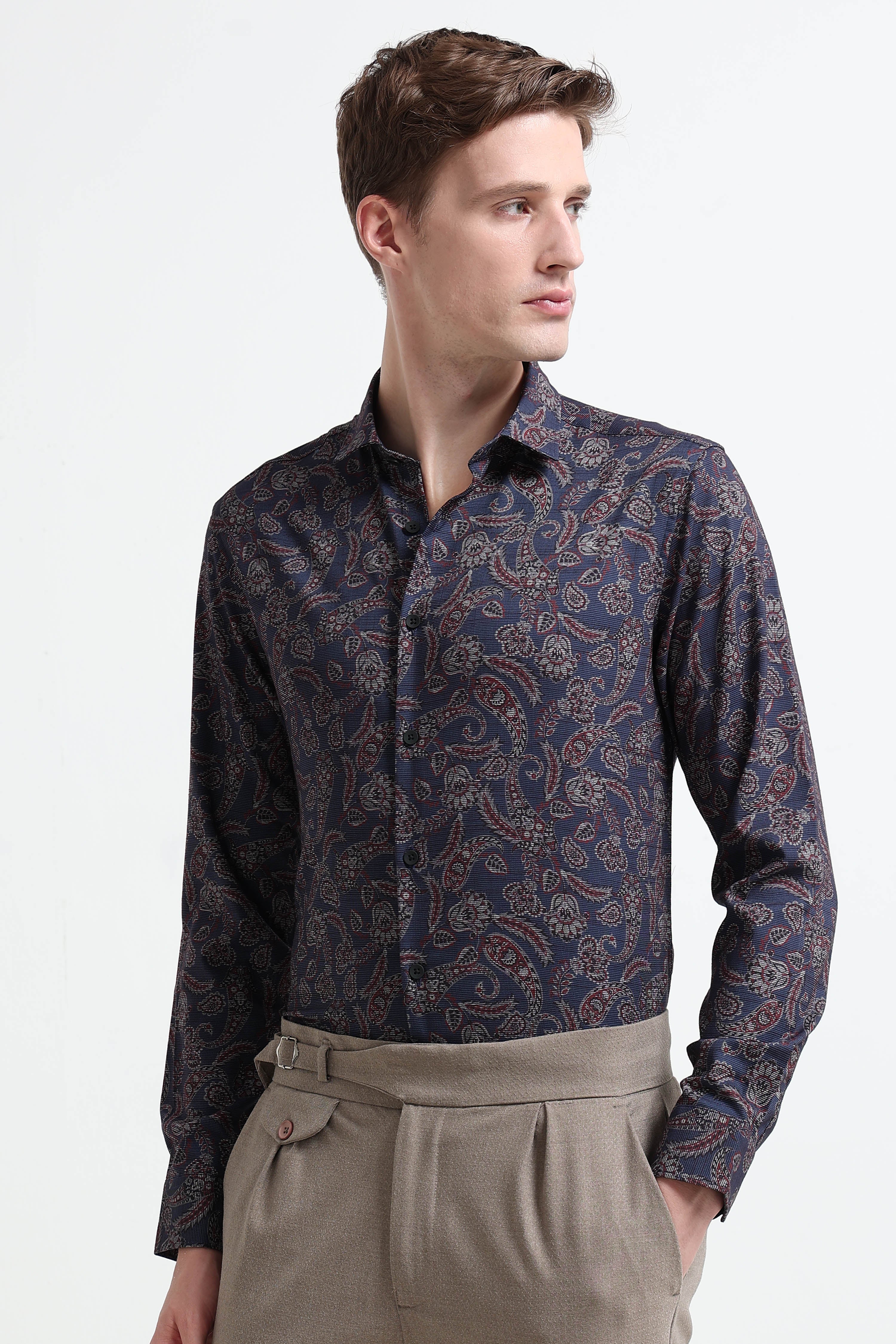 Men Blue Printed Cotton Blend Shirt