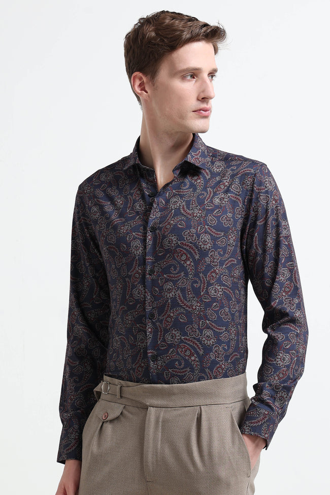 Men Blue Printed Cotton Blend Shirt