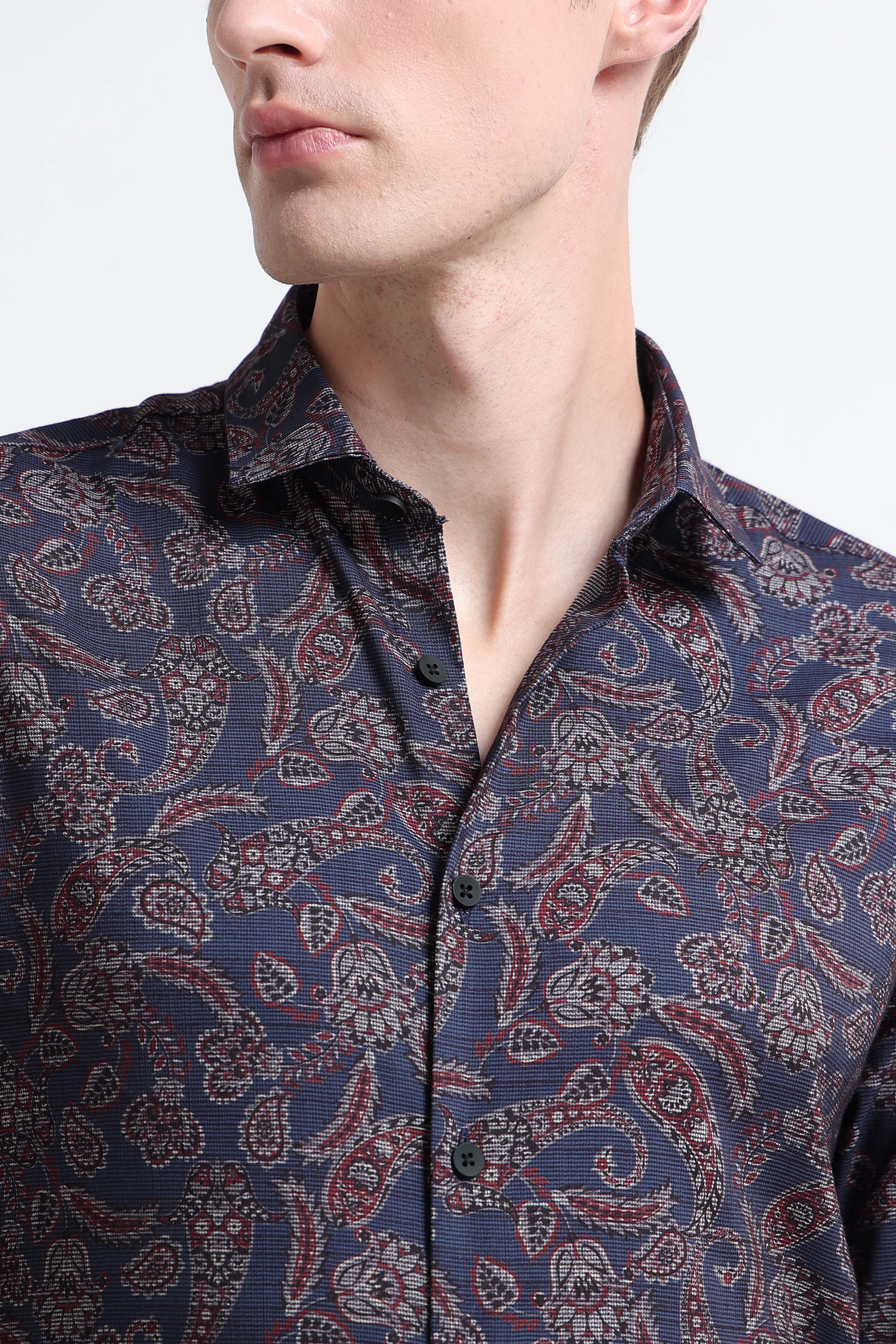 Men Blue Printed Cotton Blend Shirt