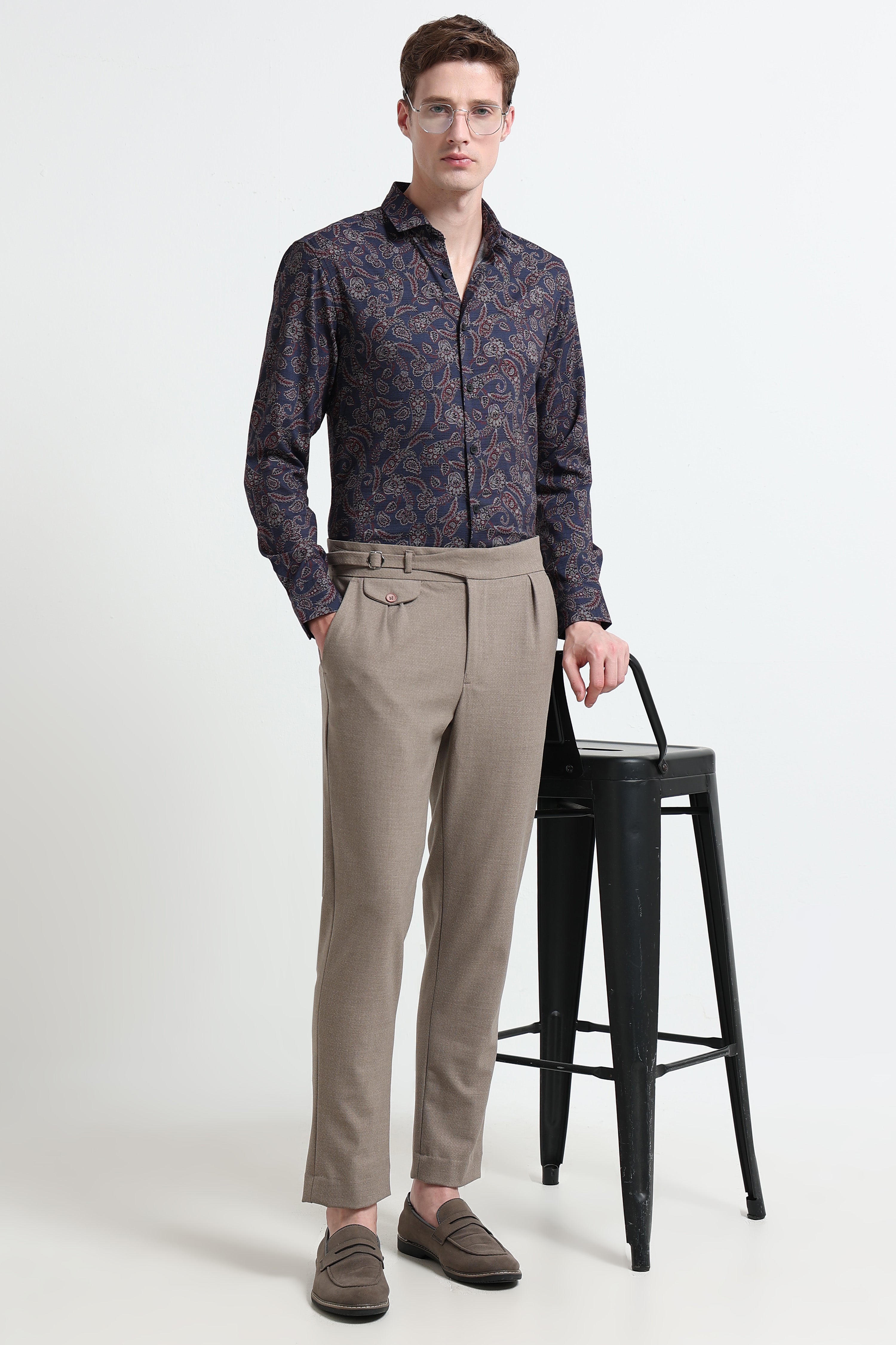 Men Blue Printed Cotton Blend Shirt