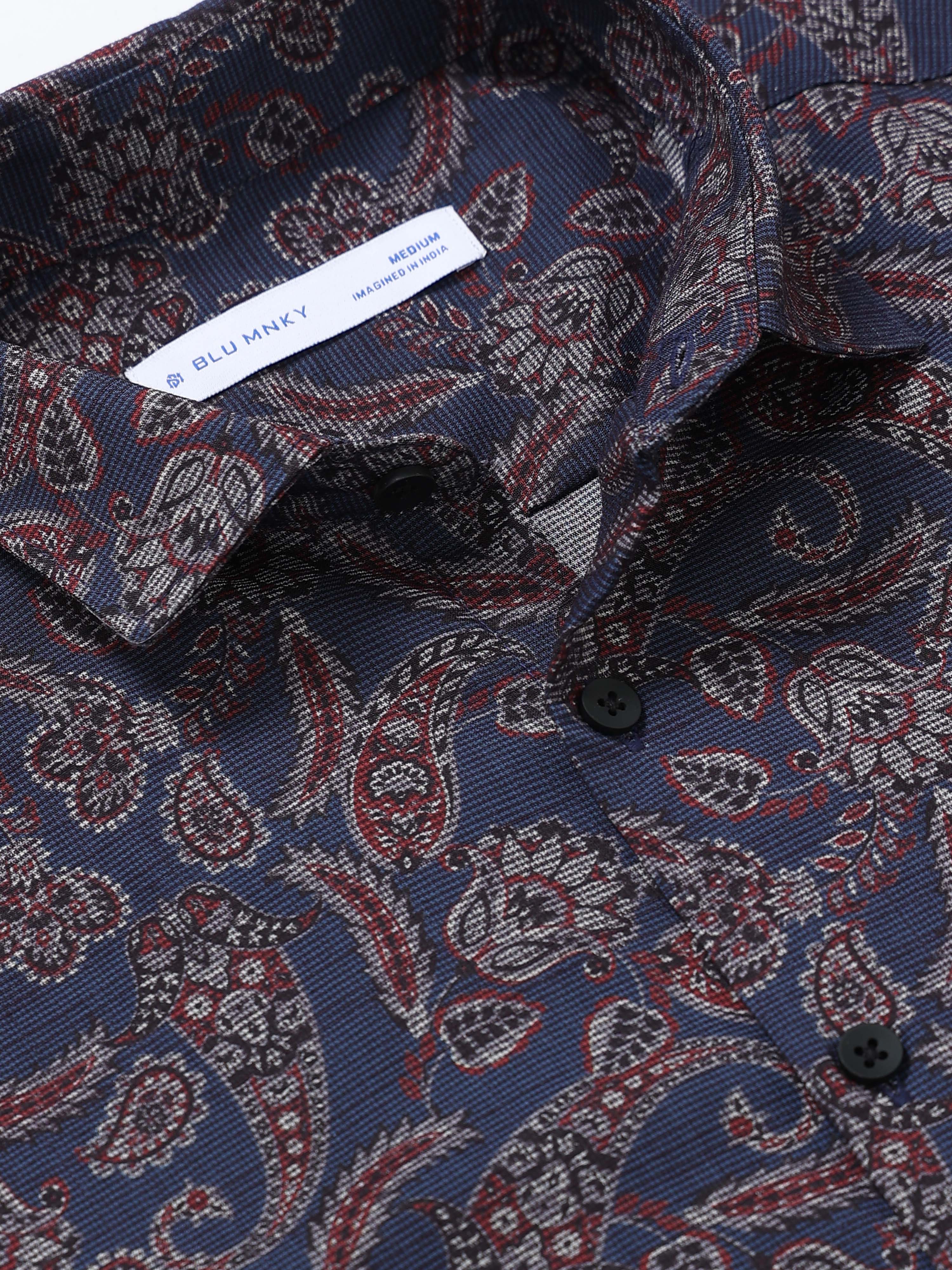 Men Blue Printed Cotton Blend Shirt