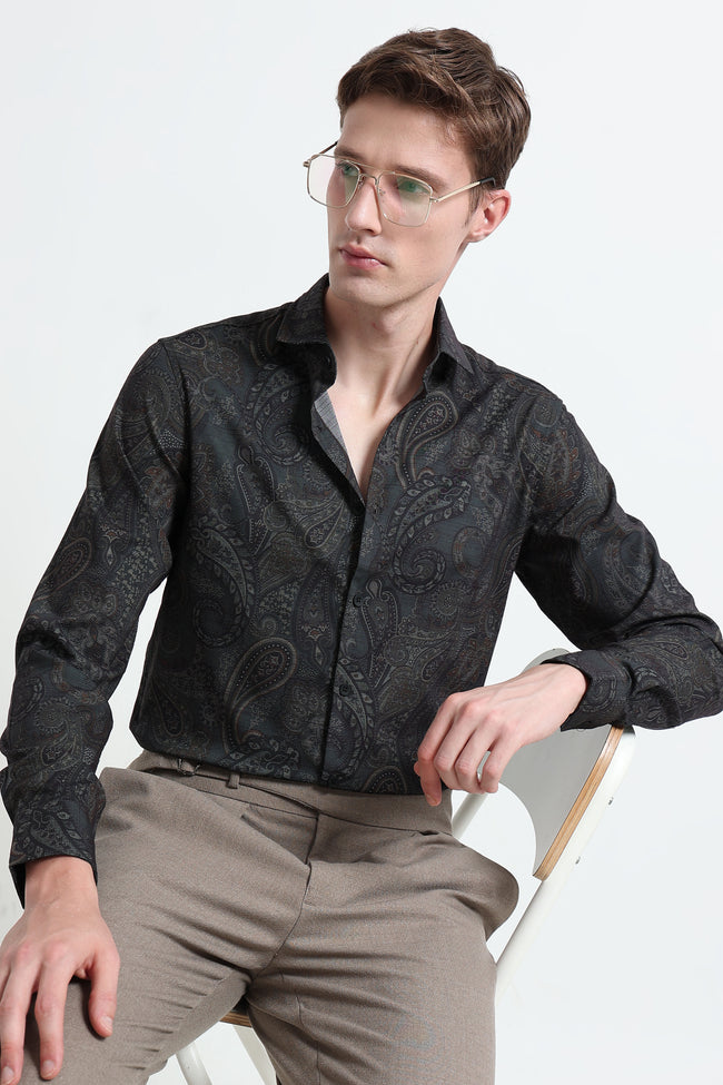 Men Green Printed Cotton Blend Shirt