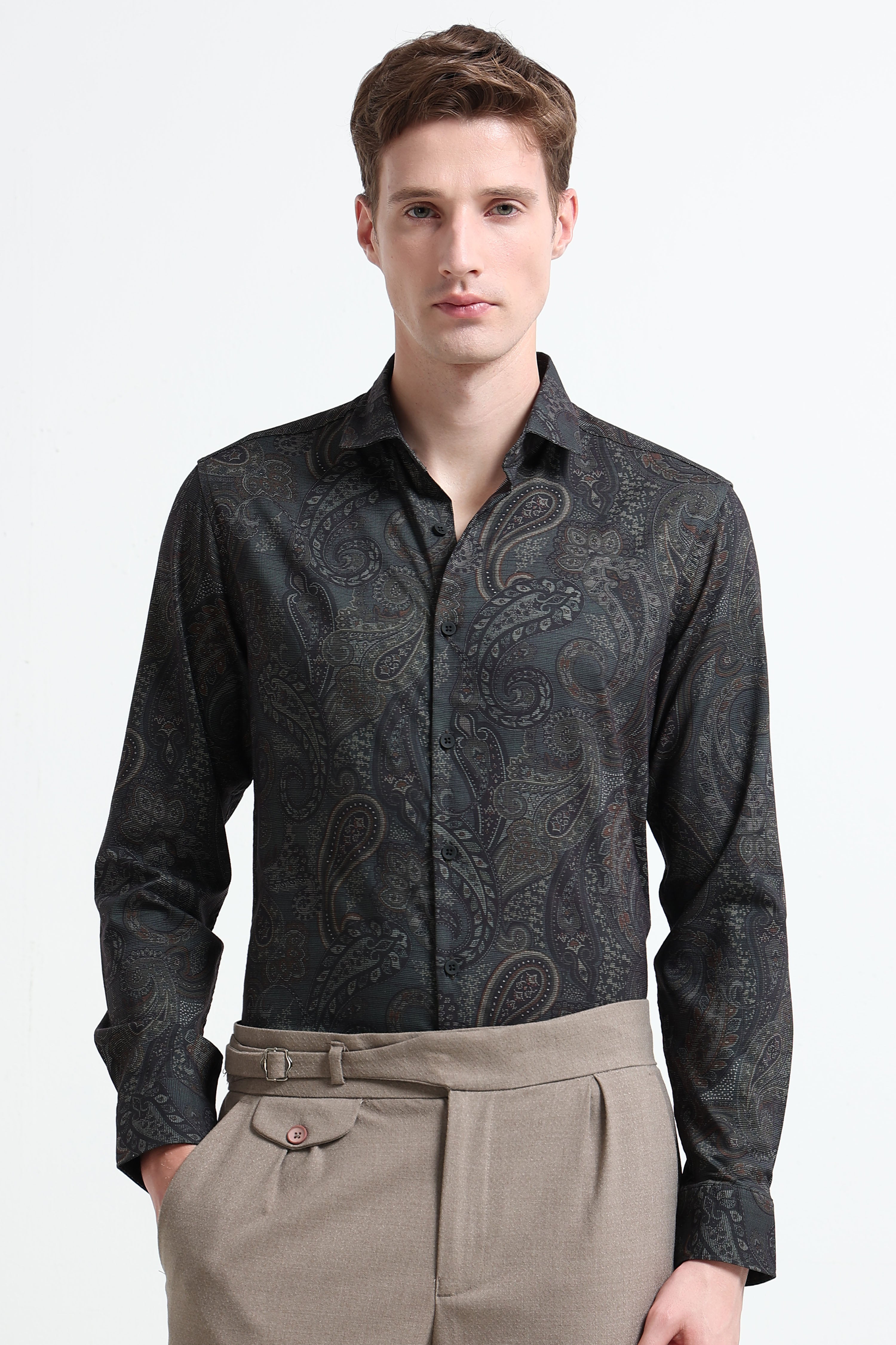Men Green Printed Cotton Blend Shirt