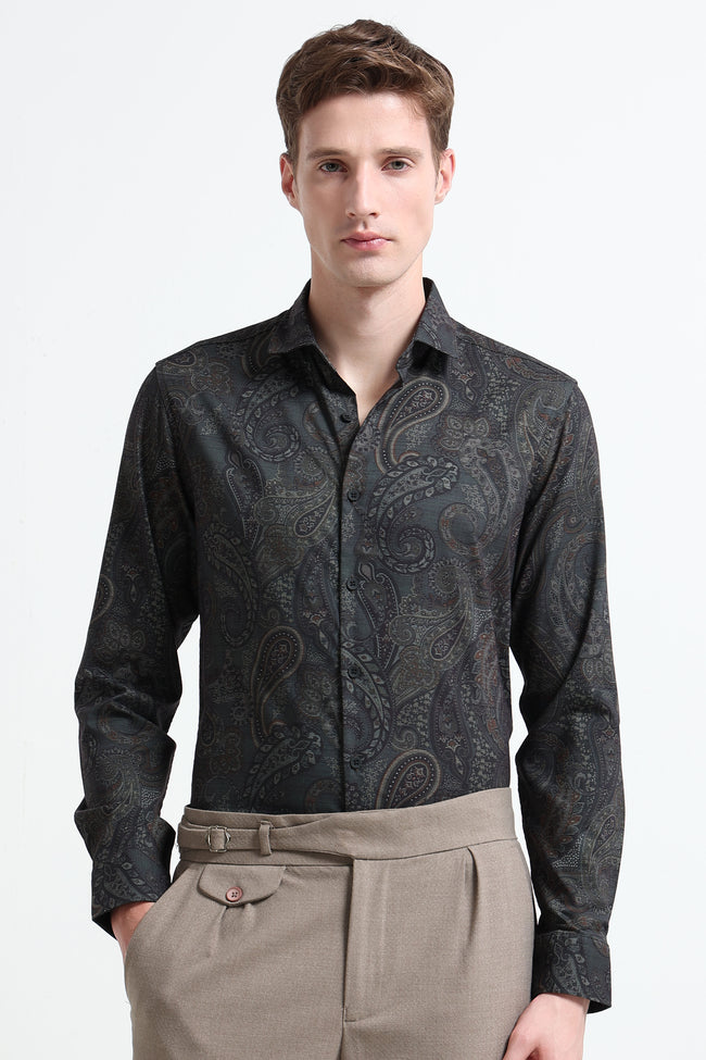 Men Green Printed Cotton Blend Shirt