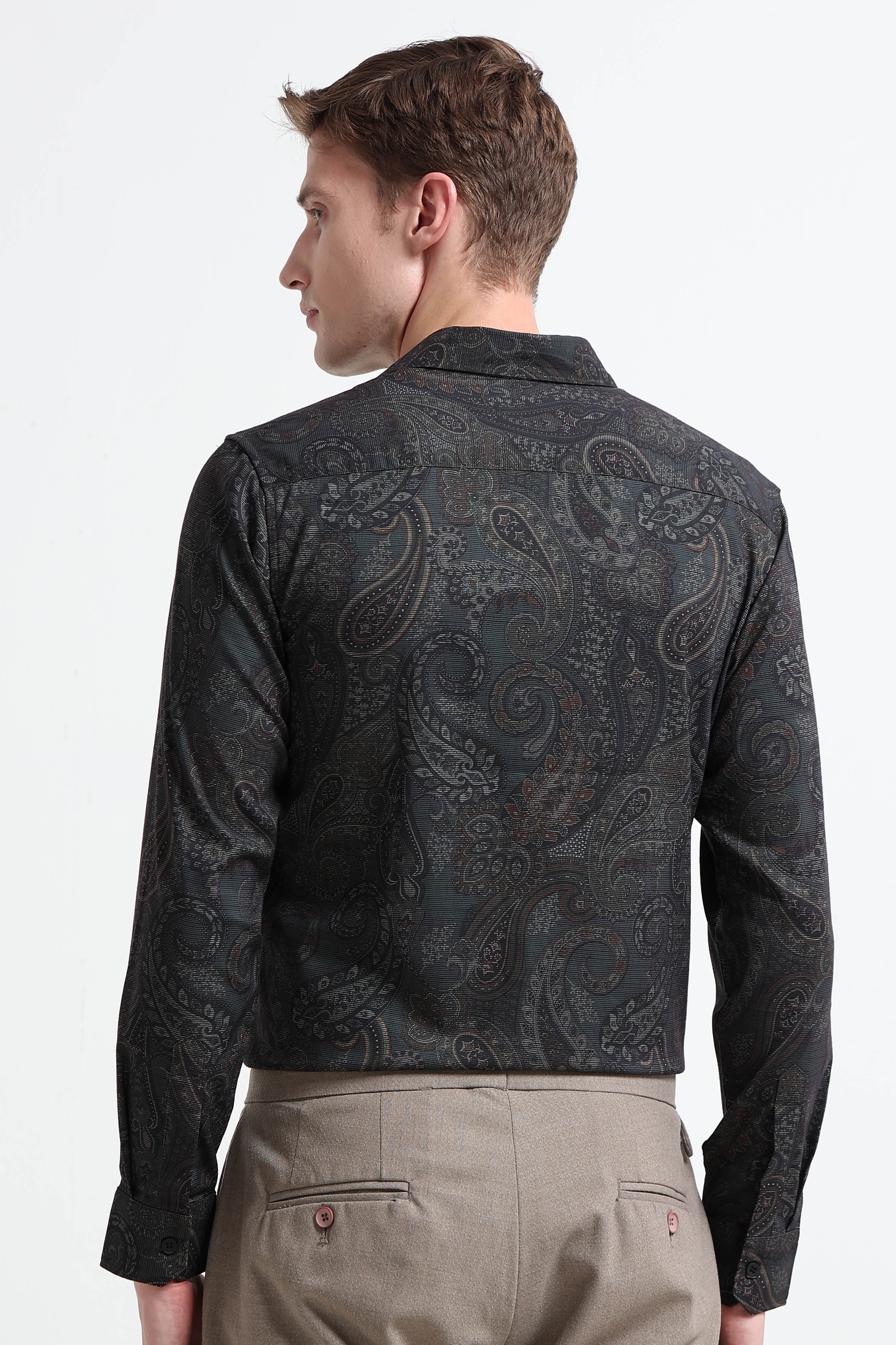 Men Green Printed Cotton Blend Shirt