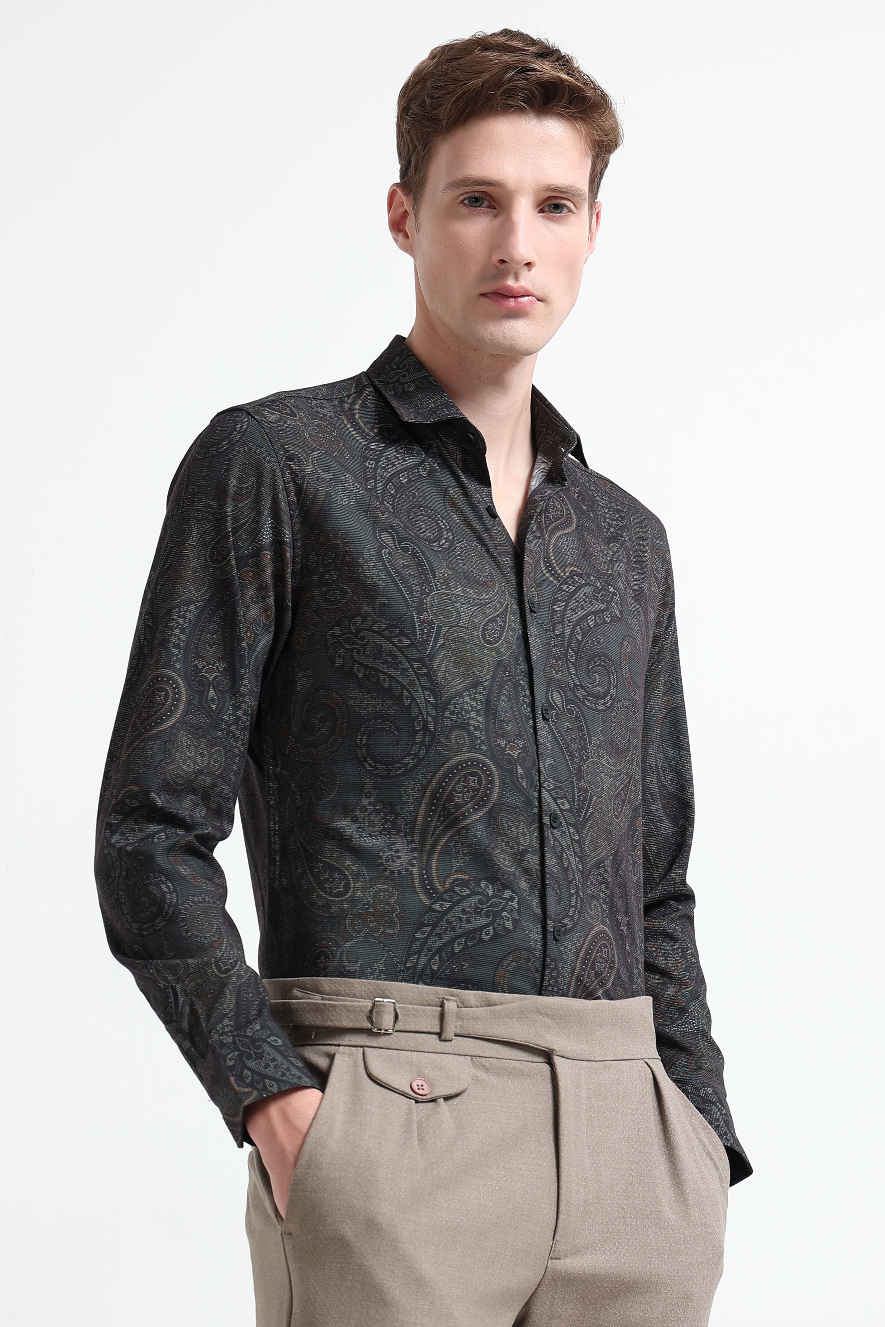 Men Green Printed Cotton Blend Shirt