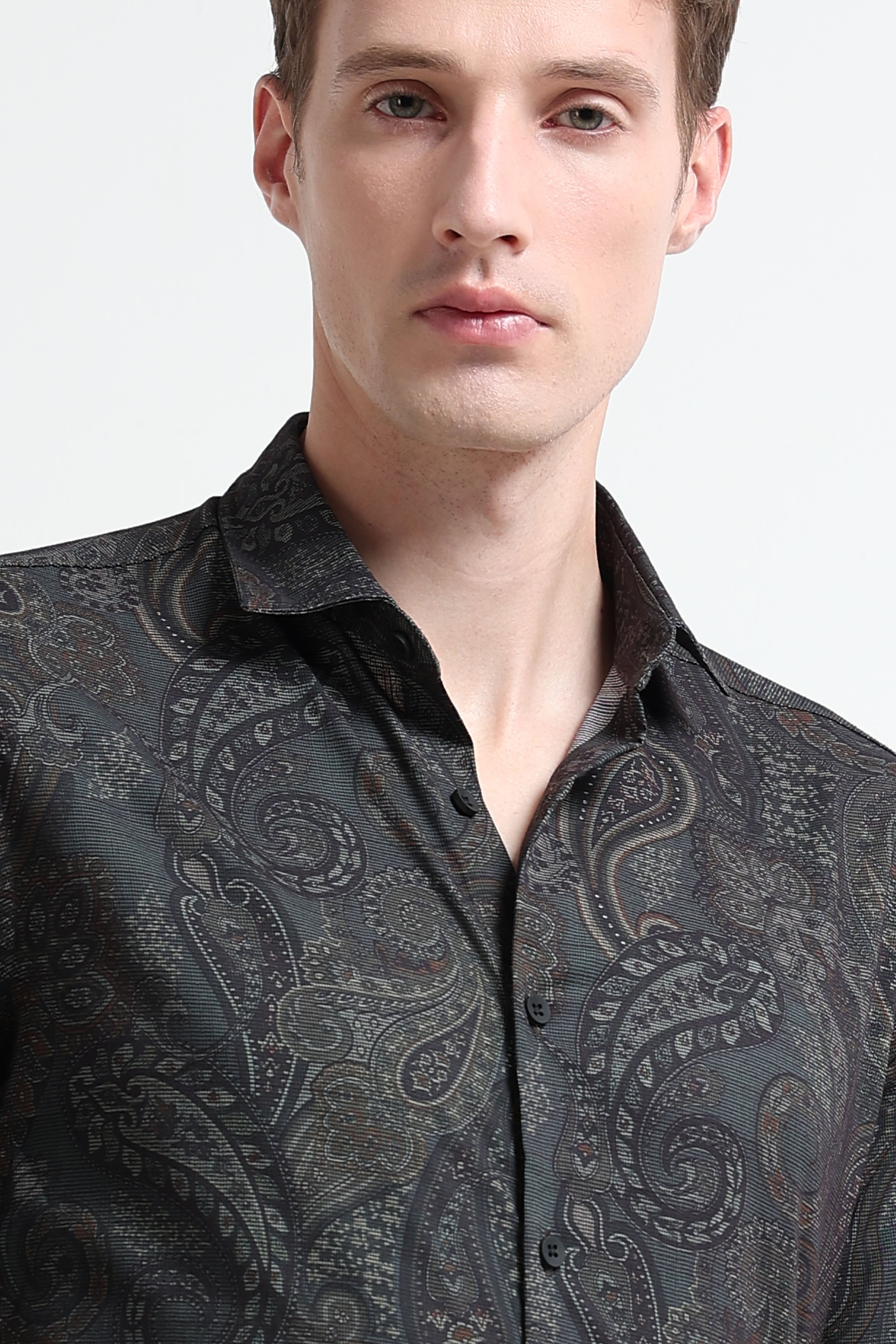 Men Green Printed Cotton Blend Shirt