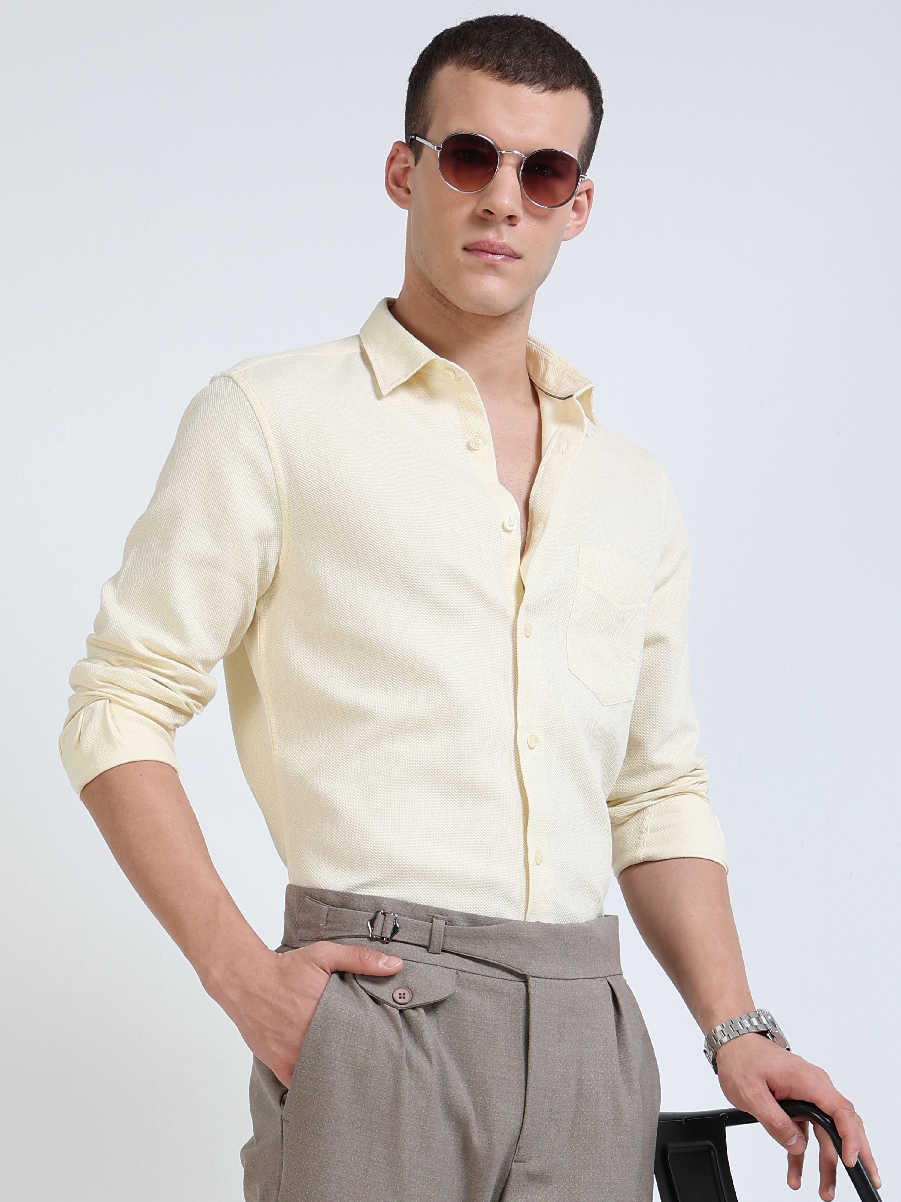 Solid Yellow Cotton Shirt