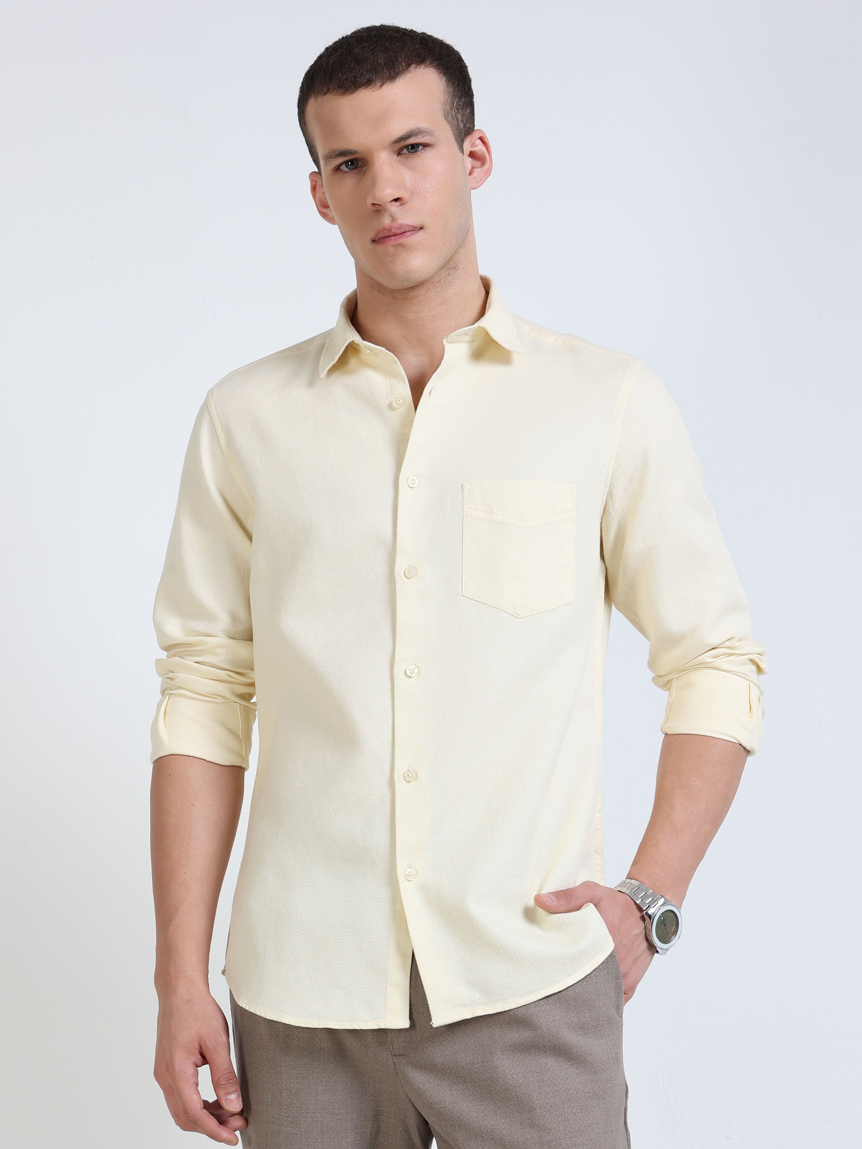 Solid Yellow Cotton Shirt