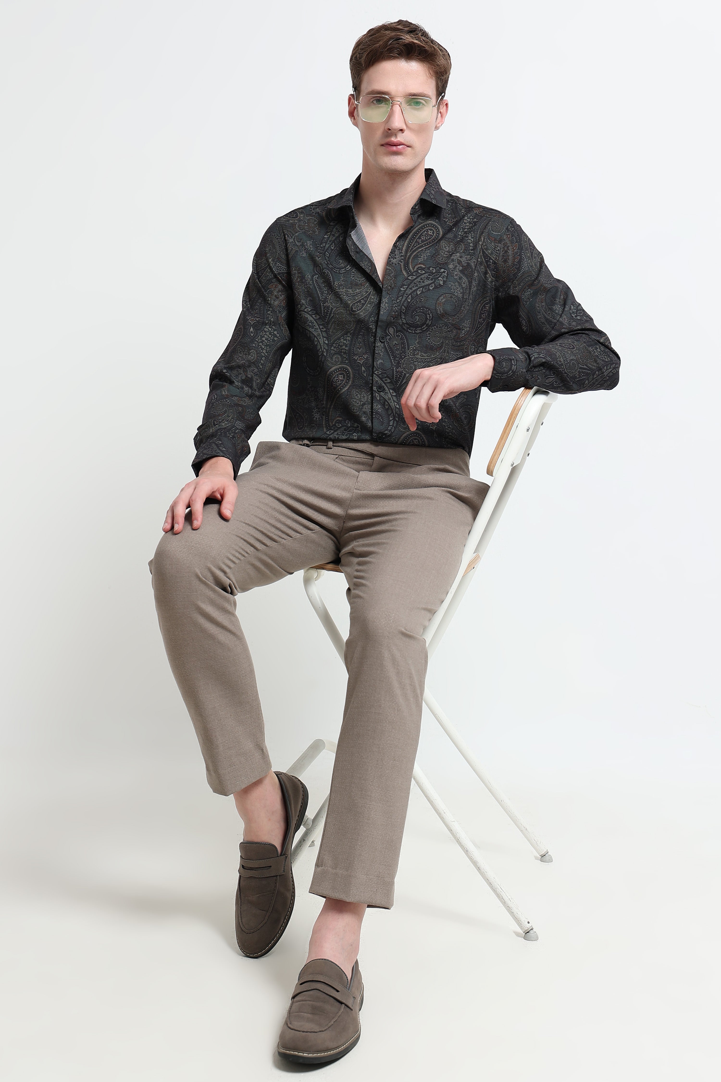 Men Green Printed Cotton Blend Shirt