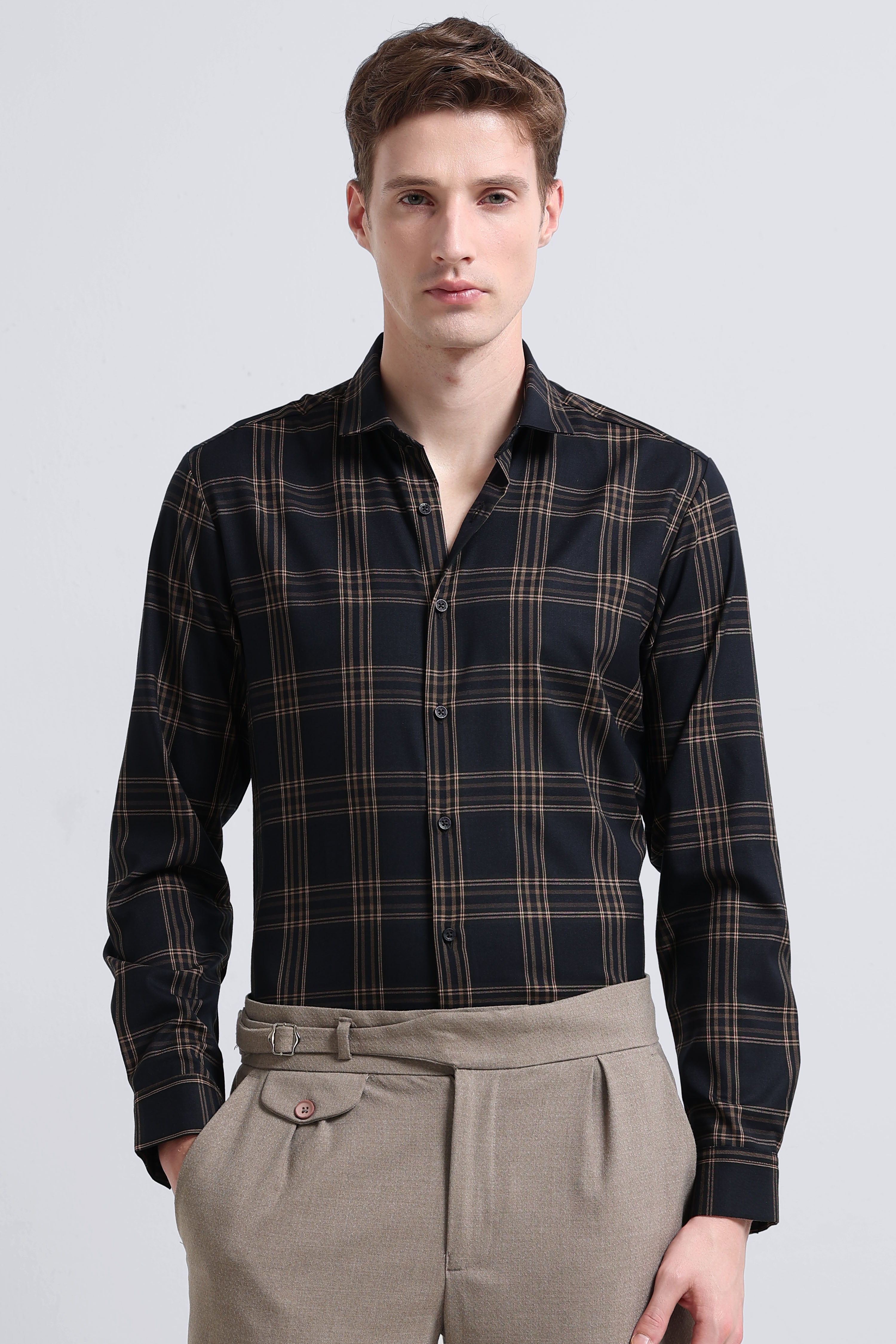 Men Yellow Checked Slim Fit Shirt