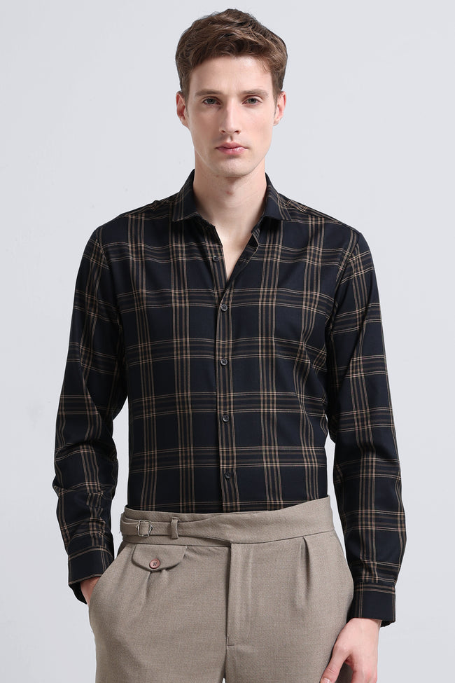 Men Yellow Checked Slim Fit Shirt