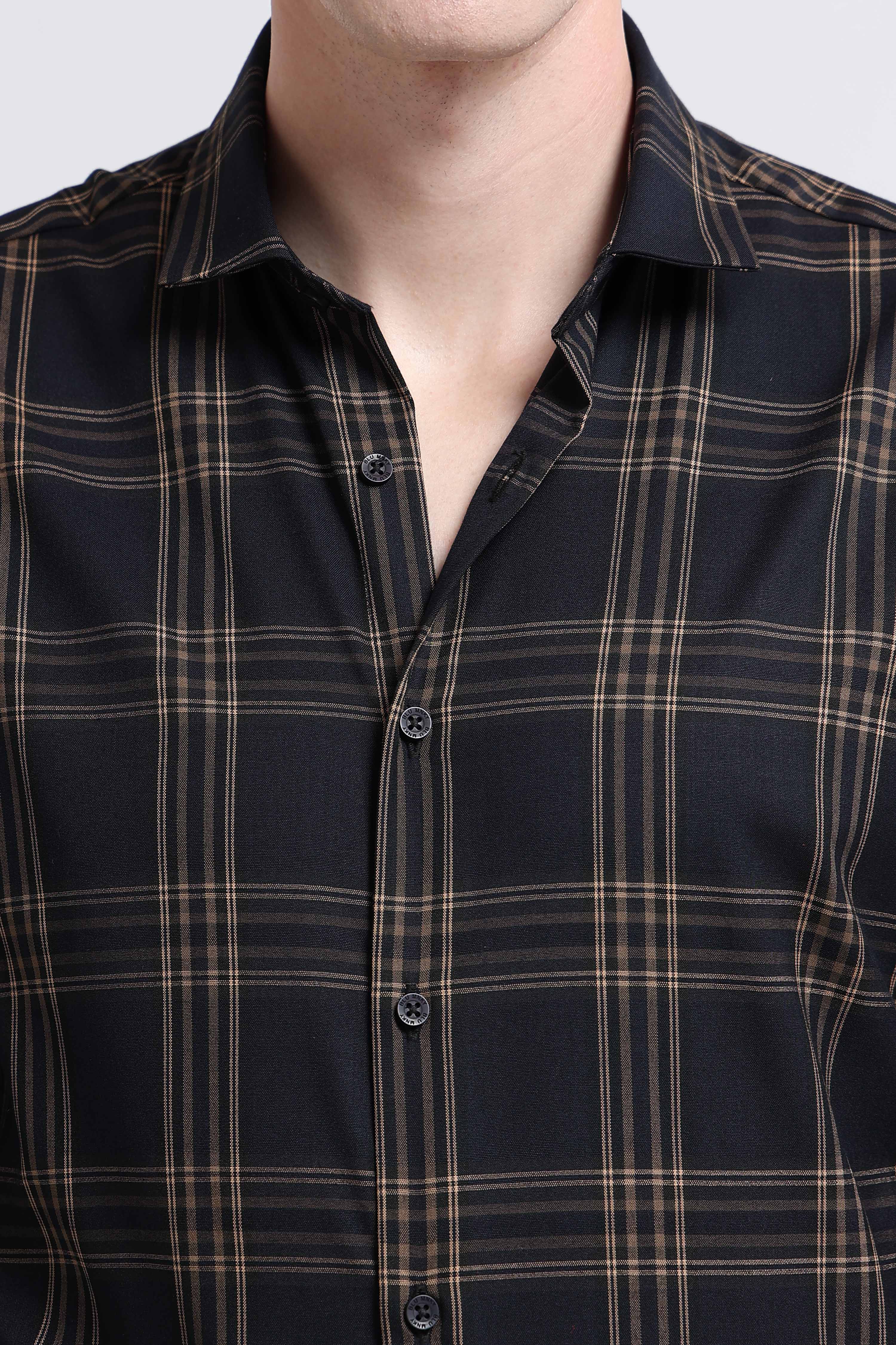 Men Yellow Checked Slim Fit Shirt