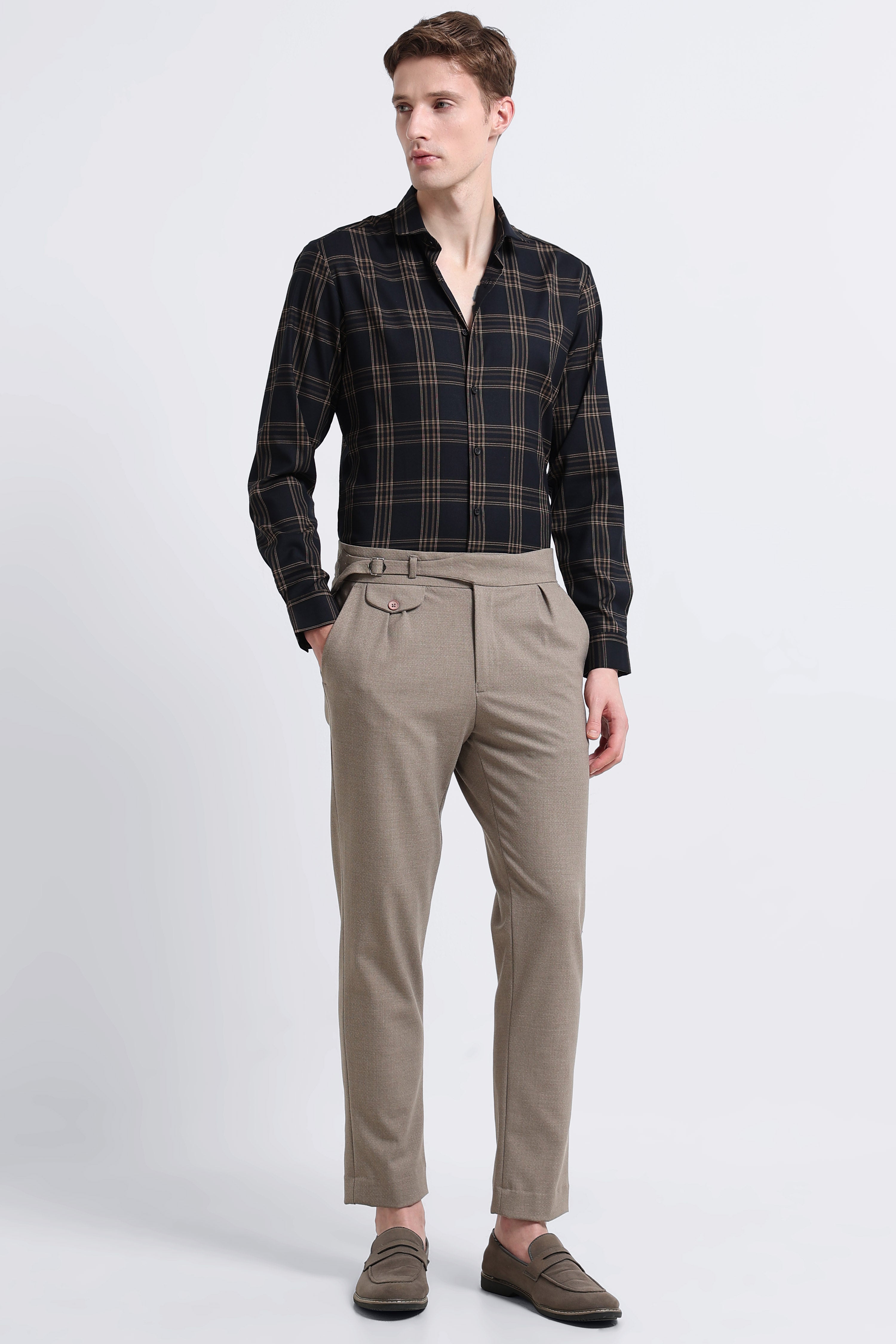 Men Yellow Checked Slim Fit Shirt