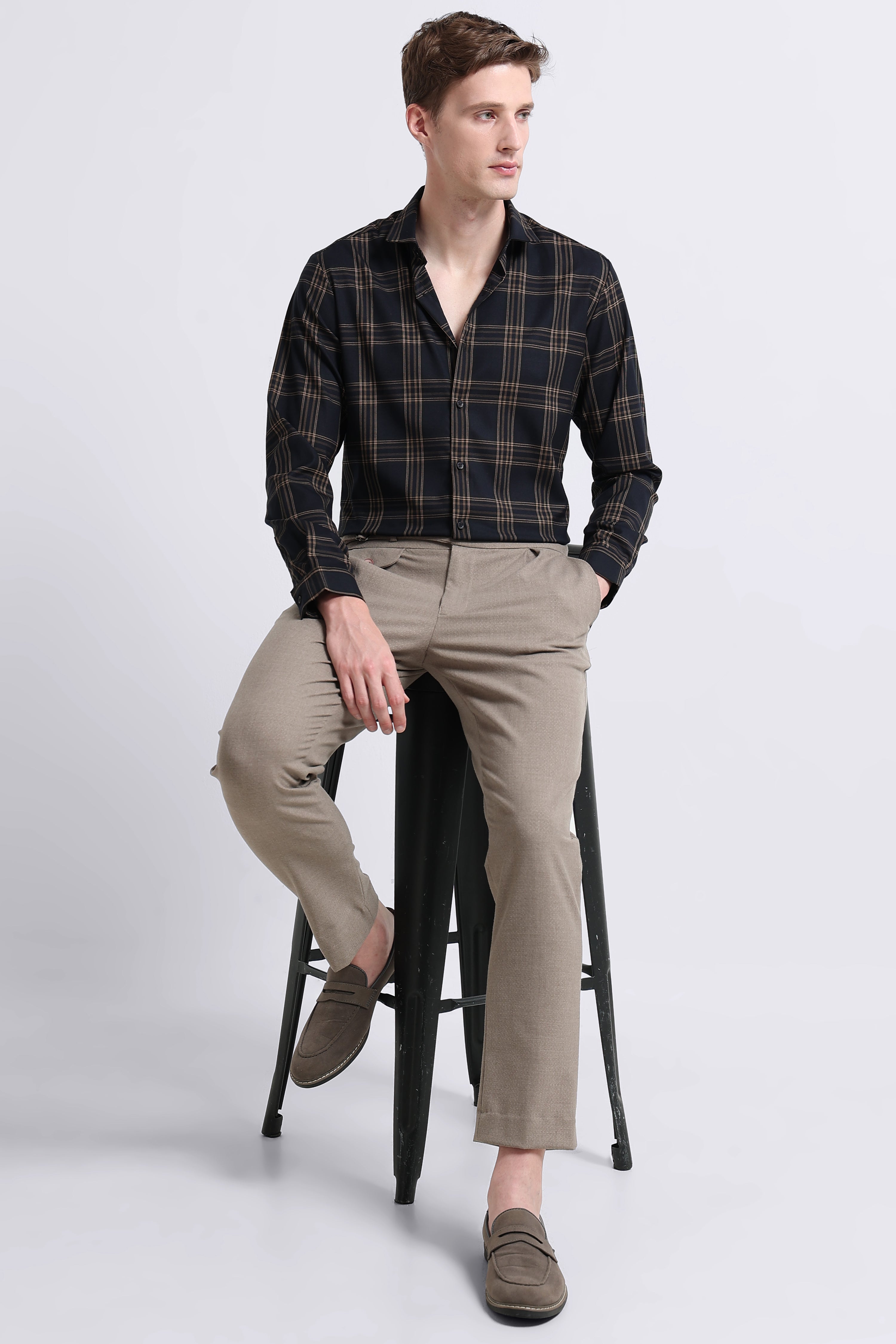Men Yellow Checked Slim Fit Shirt