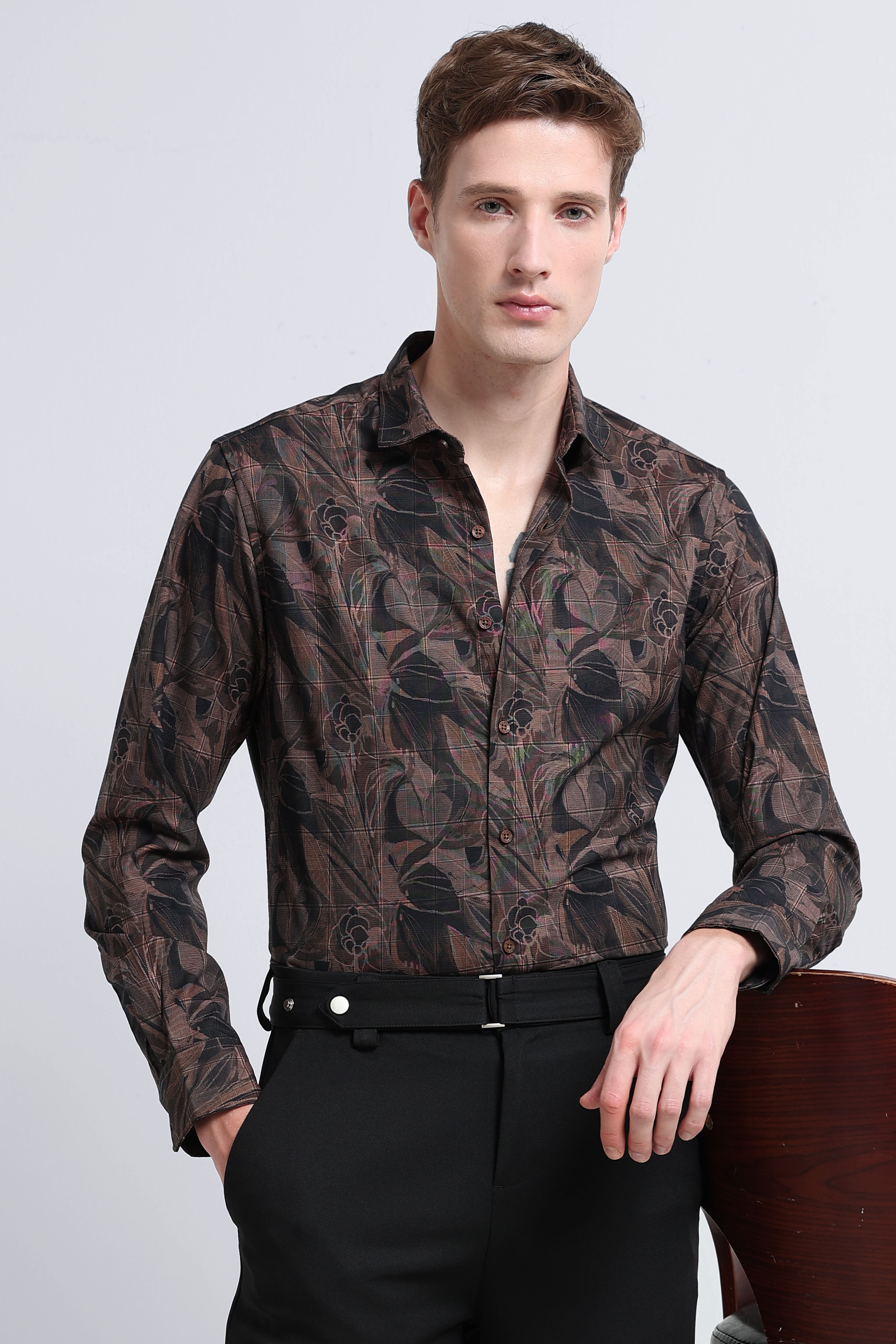 Men Brown Digital Print Shirt