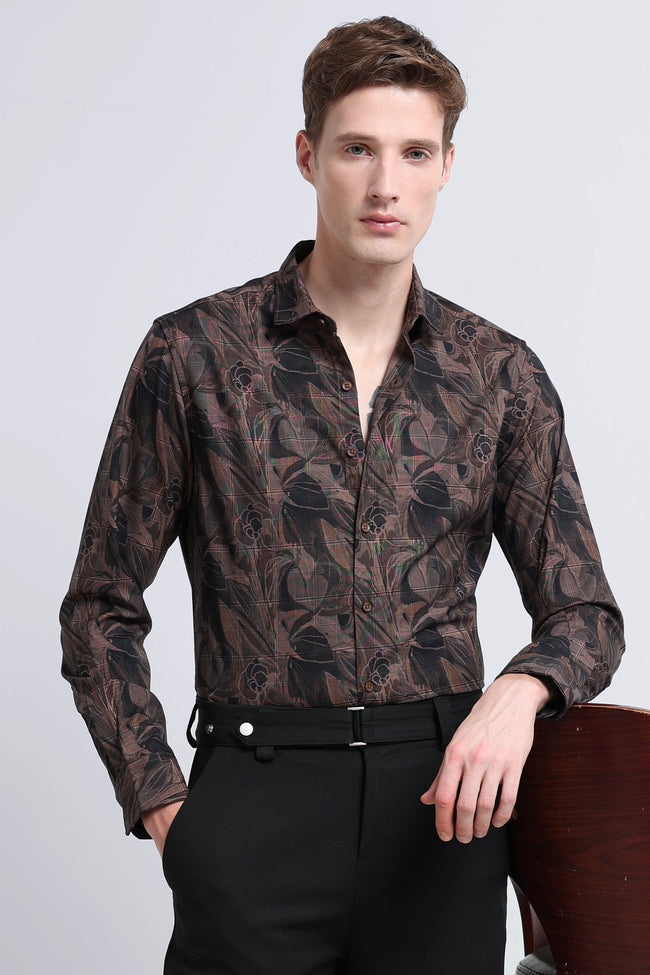 Men Brown Digital Print Shirt