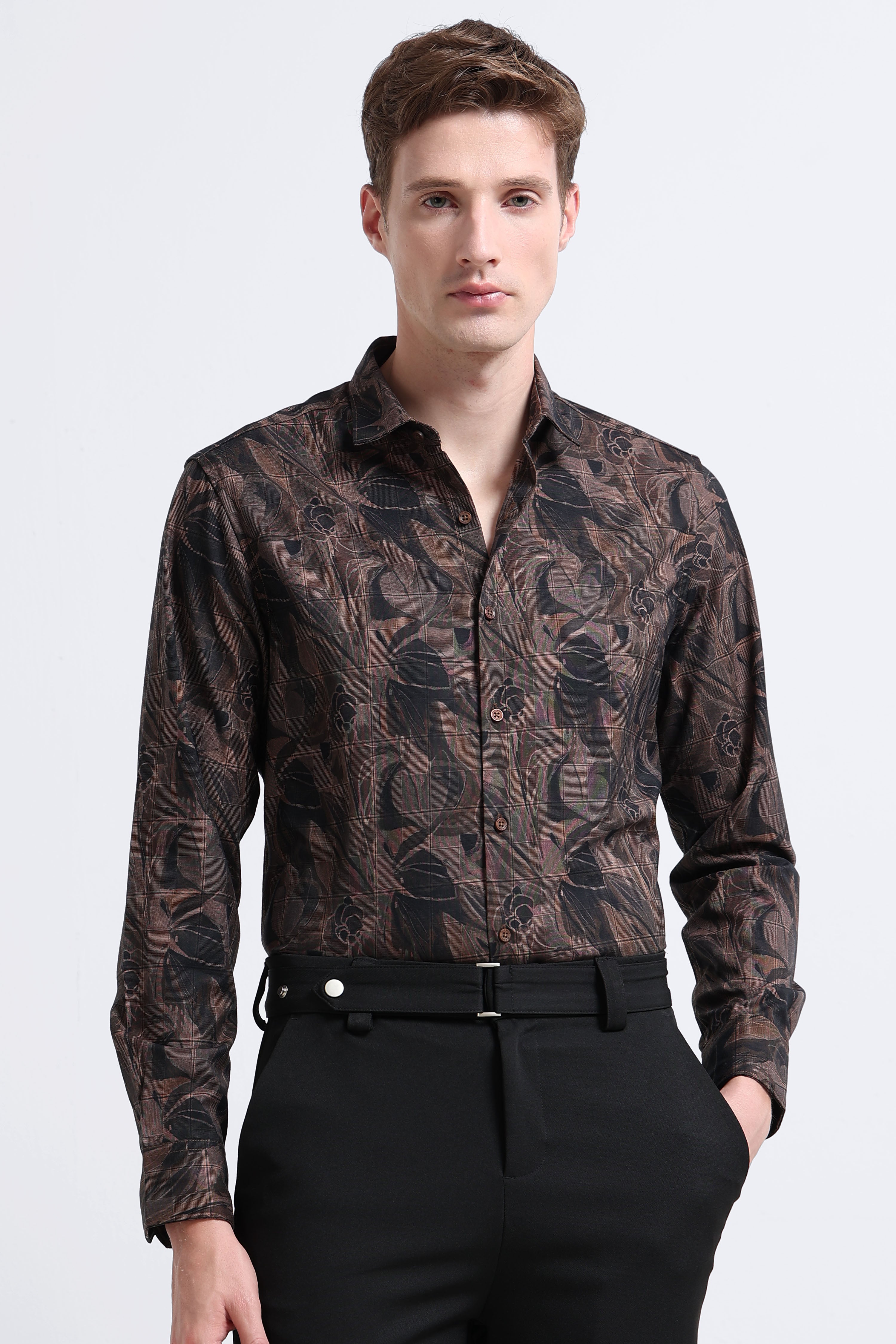 Men Brown Digital Print Shirt